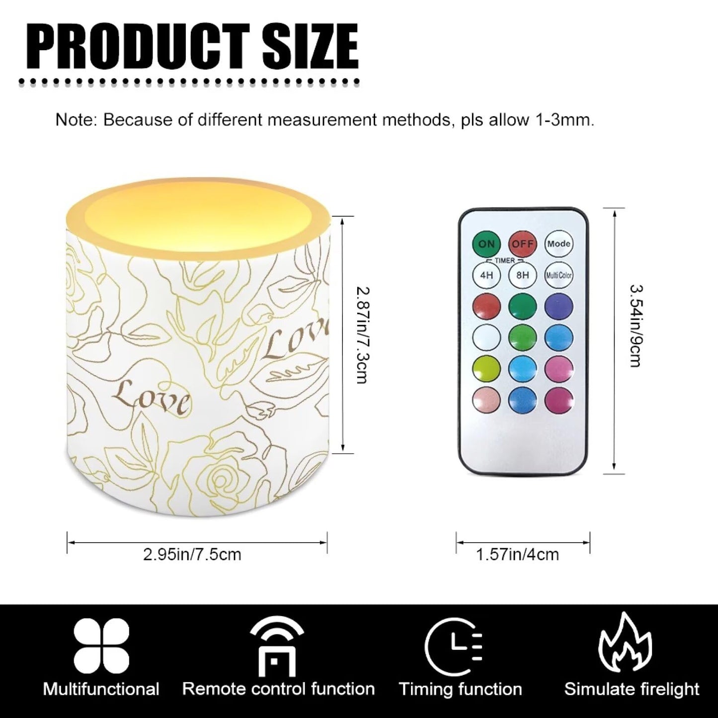 Cozeyat Gold Rose Wedding Reception LED Candles Set of 4 Battery Powered Flameless with Remote Timer Flickering Flame Waterproof for Home Garden Decoration