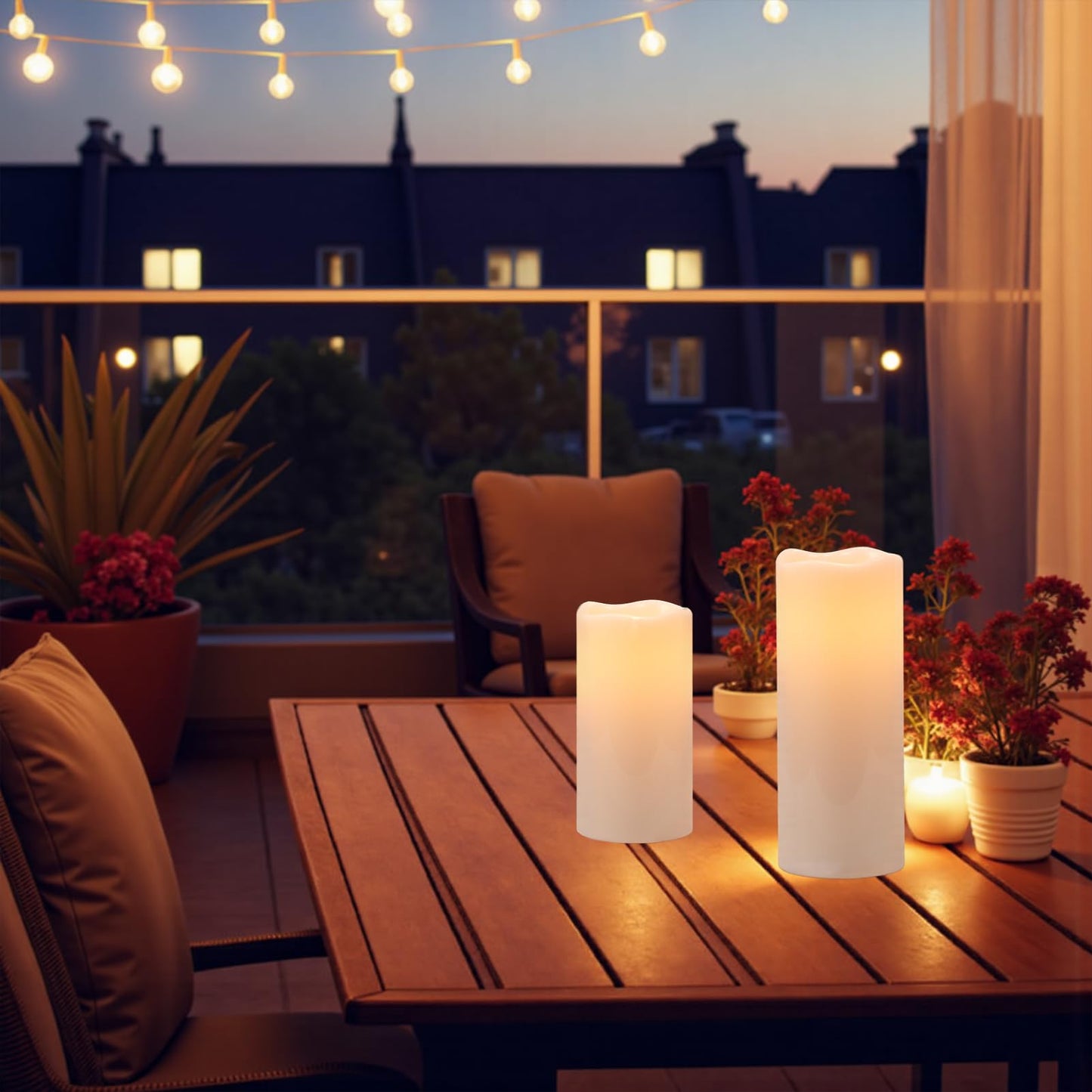 Eldnacele 8" 10" × 4" Large Waterproof Outdoor Flameless Candles Remote and Timer, Battery Operated White Plastic LED Flickering Pillar Candles 2 Pack Dinner Wedding Porch Garden Lanterns Home Decor