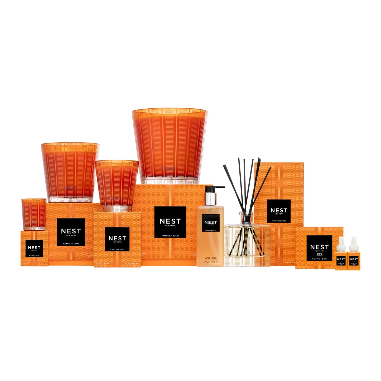 NEST New York Scented Luxury 4-Wick Candle, Pumpkin Chai - 43.7 oz - Up to 120-Hour Burn Time - Reusable Glass Vessel
