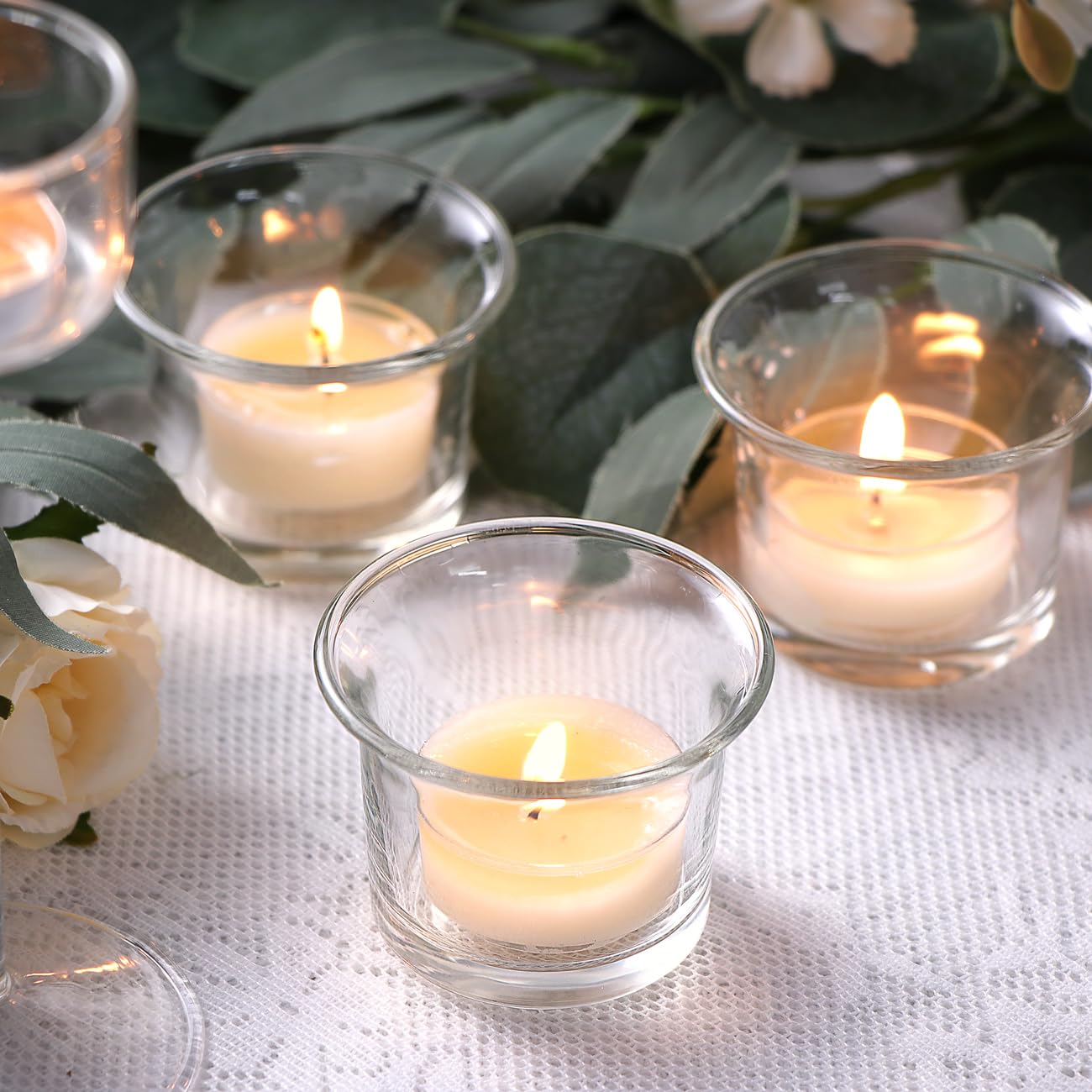 Letine 72-Pack Clear Glass Tealight Candle Holders - Thick Sturdy Votive/Tealight Holders Bulk for Wedding, Party, Home Decor | Perfect Replacement for Wall Sconces, Candelabras & Fireplace Screens