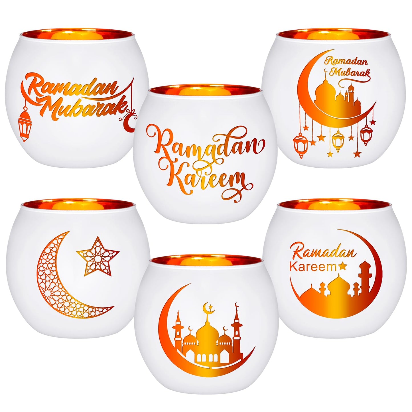 FoldTier 6 Pcs Ramadan Table Decor Ramadan Mubarak Candle Holders Glass Eid Mosque Decoration Votive Tealight Candle Holders for Muslim Gift Tabletop Centerpieces Islamic Party Home Decoration