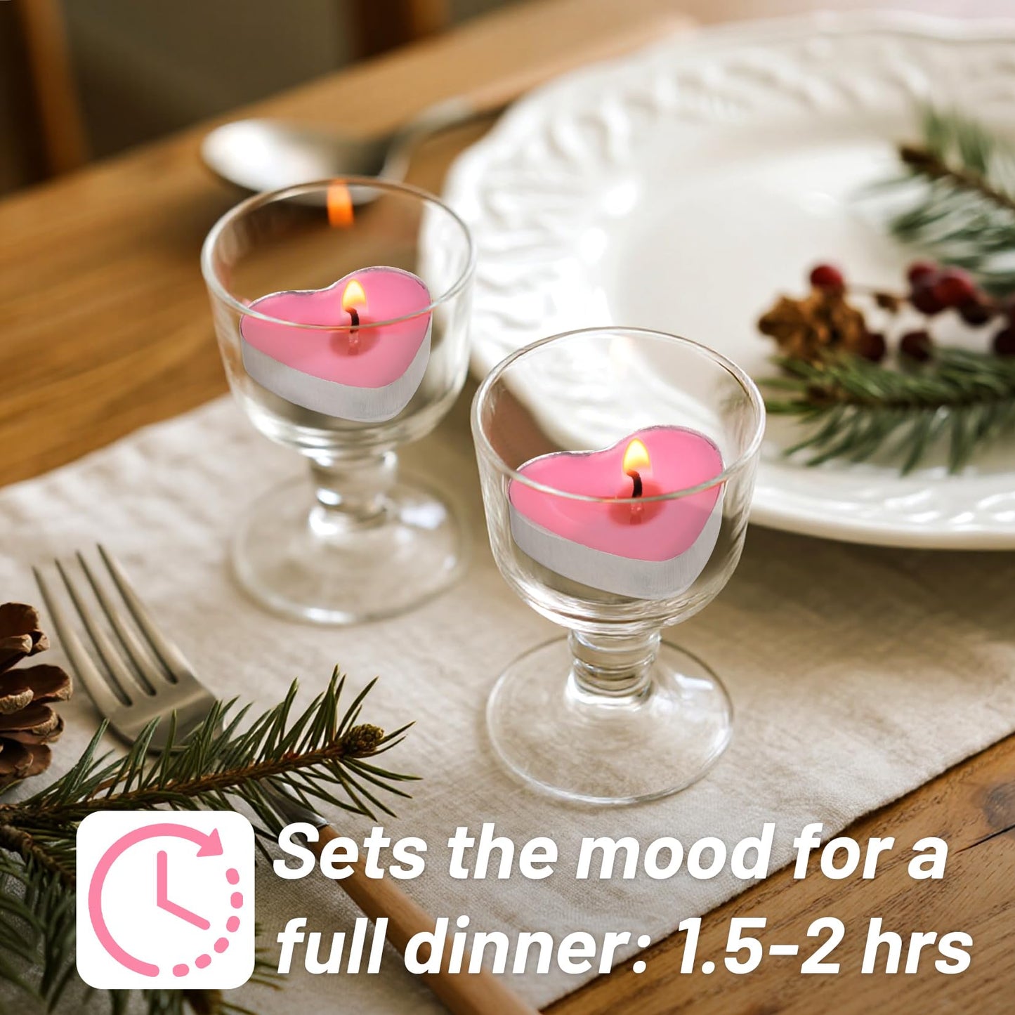 MAQIHAN Valentine Love Pink Tea Lights Candless - Pink Heart Shaped Tealight Candles - Soy Candle for Valentine, Dating, Weddings, Anniversaries, Candle Gift