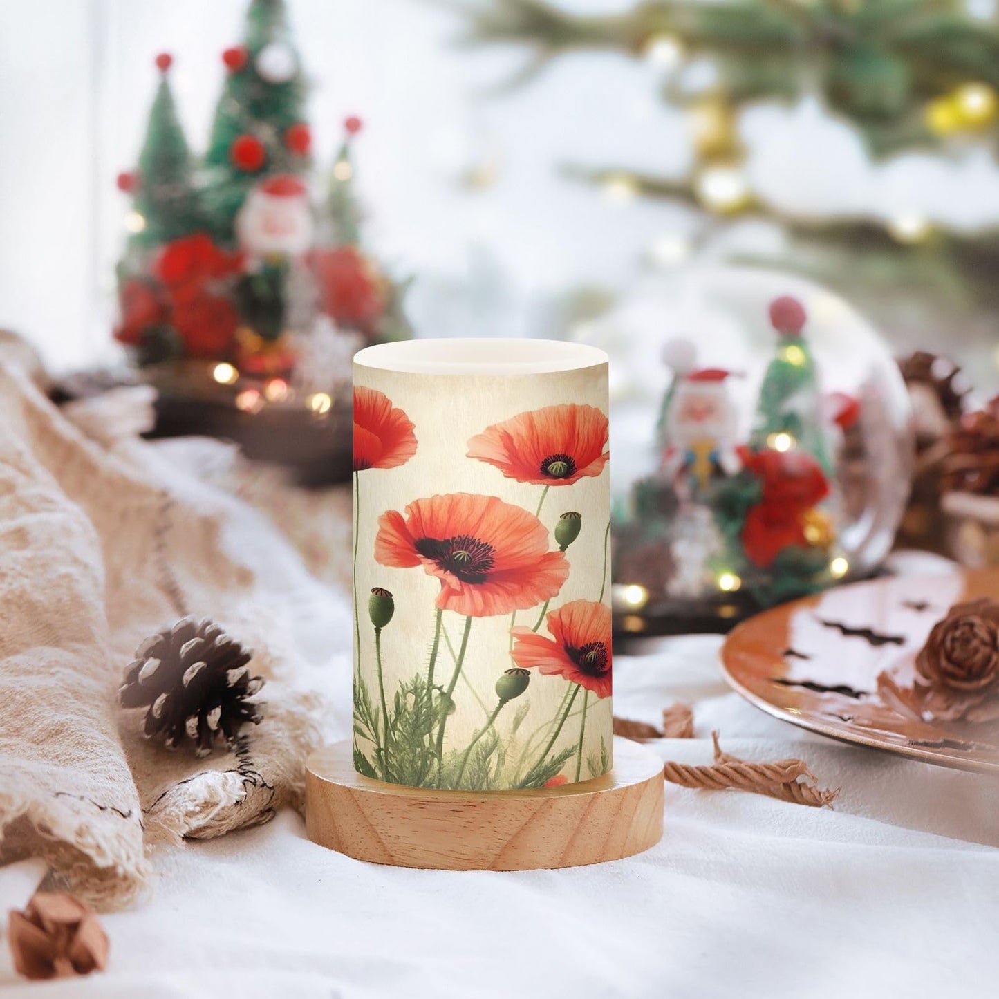 ALAZA Flickering Flameless Candles Red Poppy Flower Poppies Battery Operated Candles with Remote Timer LED Pillar Votive Candles Set of 2 for Holiday Decor