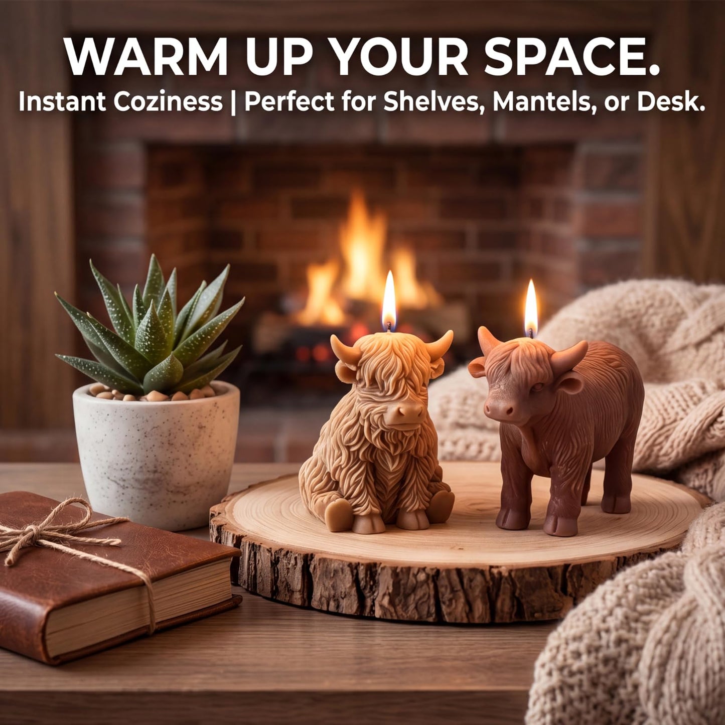 Nuanchu 3 Pcs Highland Cow Candles Decoration Handmade Farm Animal Candle Cute Scottish Cow Lovers Gift Scent Farmhouse Rustic Animal Candle Mantel Table Centerpiece Spring Home Decoration