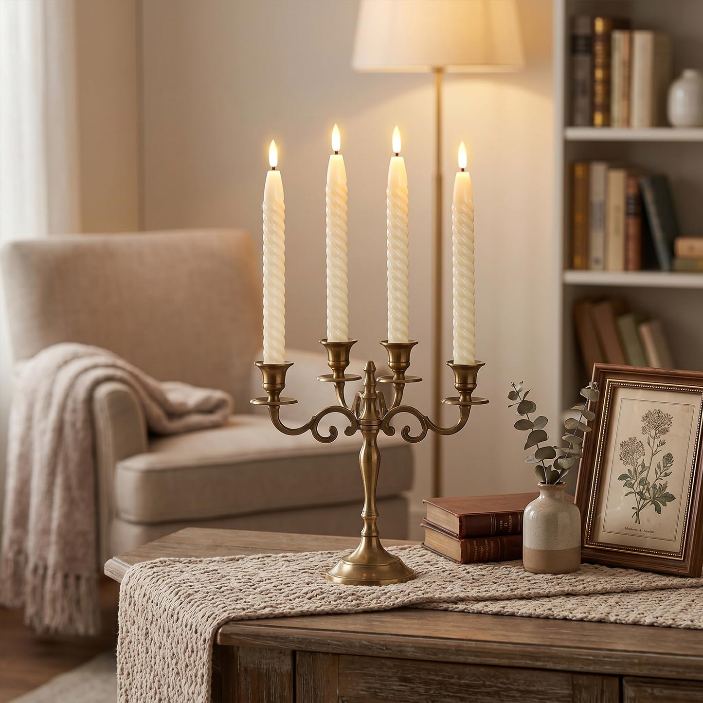 Lasumora Flameless Taper Candles Real Wax Flickering with Remote Timer, Pastel Ivory 3D Wick LED Spiral Candles Battery Operated 6 Pack 9.8 inch, Wedding Birthday Home Party Holiday Dinner Decor
