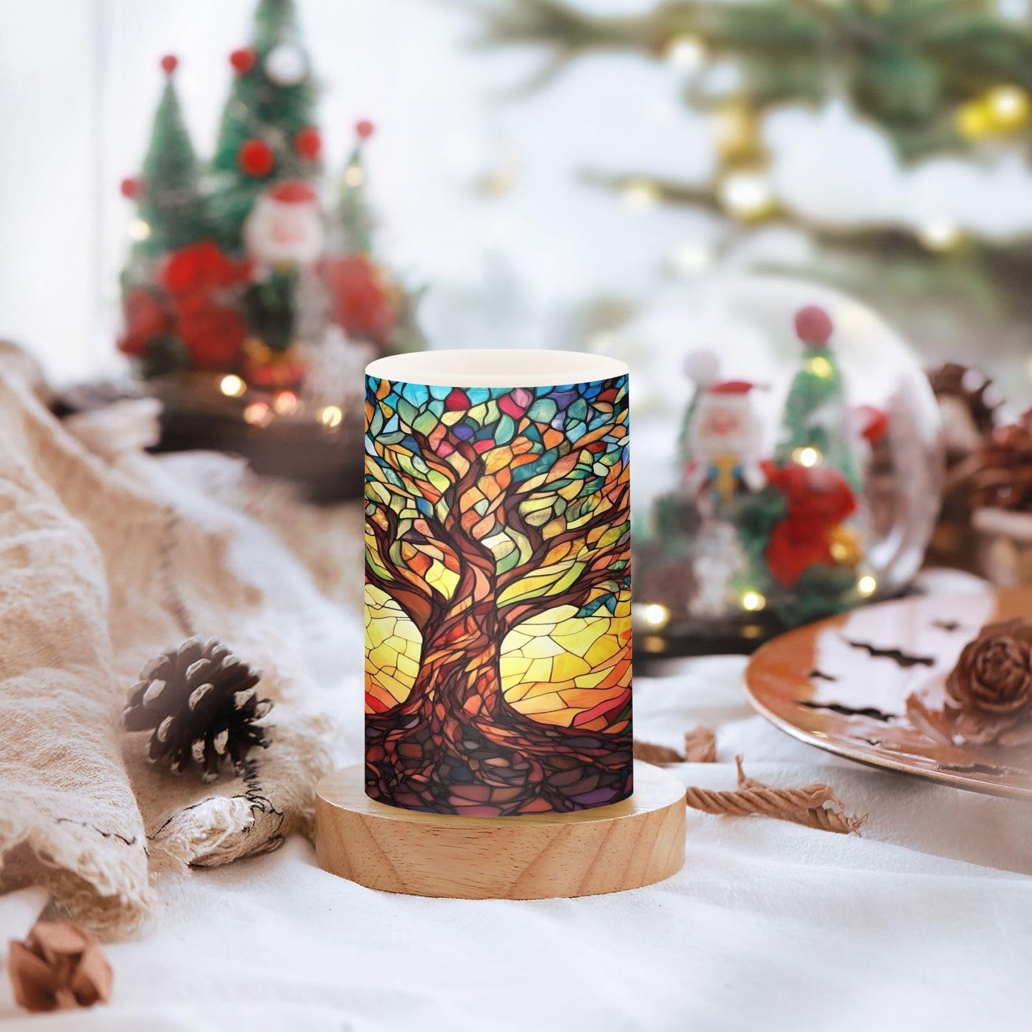 ALAZA Flickering Flameless Candles Tree of Life with Leaves Battery Operated Candles with Remote Timer LED Pillar Votive Candles Set of 2 for Holiday Decor