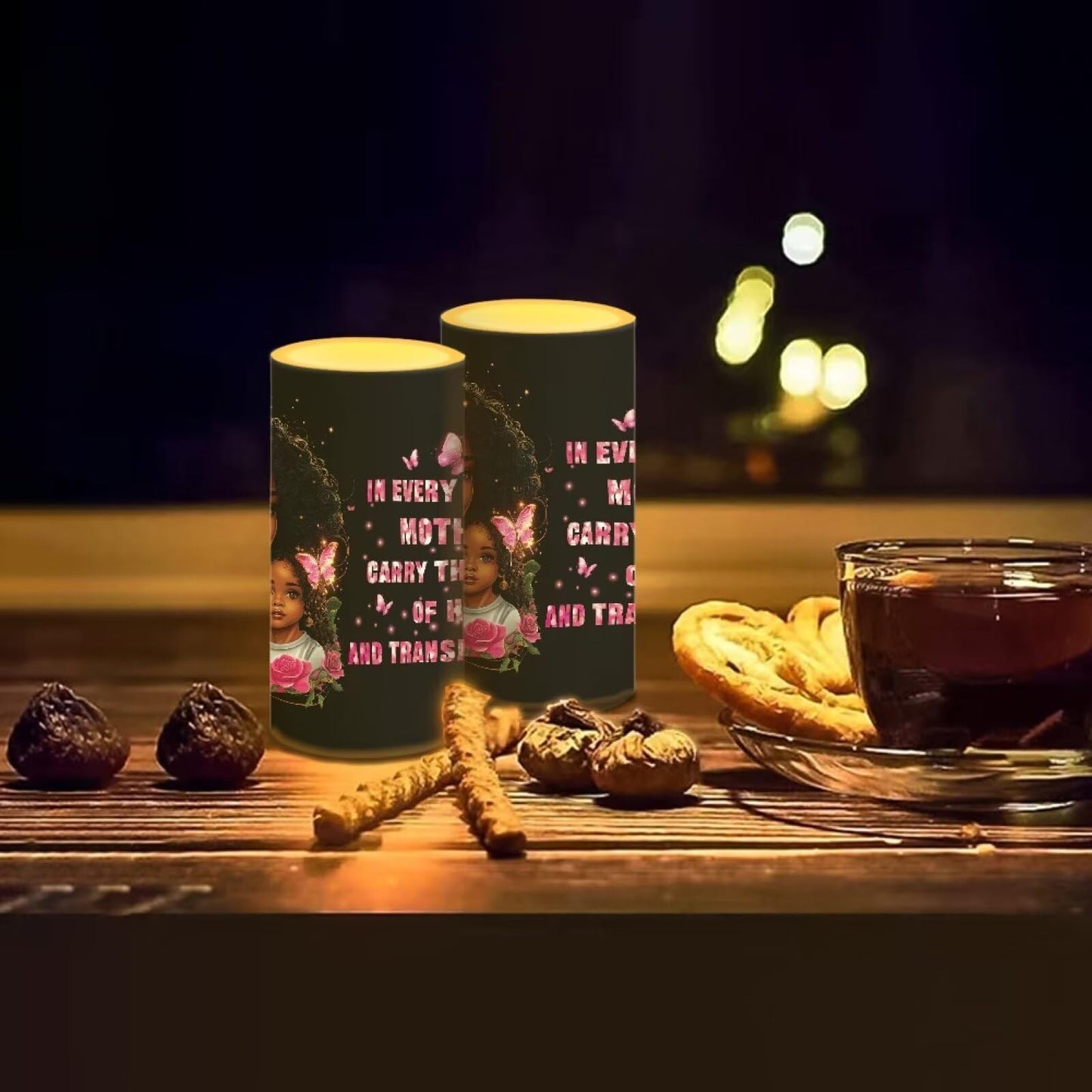 Luarisgur Gift for Mom Battery Powered Candles with Remote and Timer African Mother Daughter Decorations LED Flameless Flickering Candles for Indoor Gifts Holiday Decor Home Party Festival Set of 2