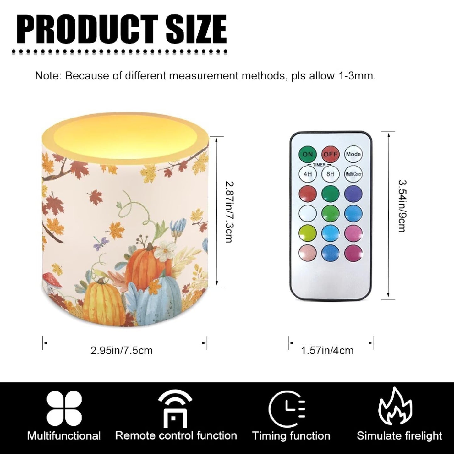 Cozeyat Pumpkin Garden LED Candles Set of 4 Battery Powered Flameless with Remote Timer Flickering Flame Waterproof for Home Beach Garden Decor
