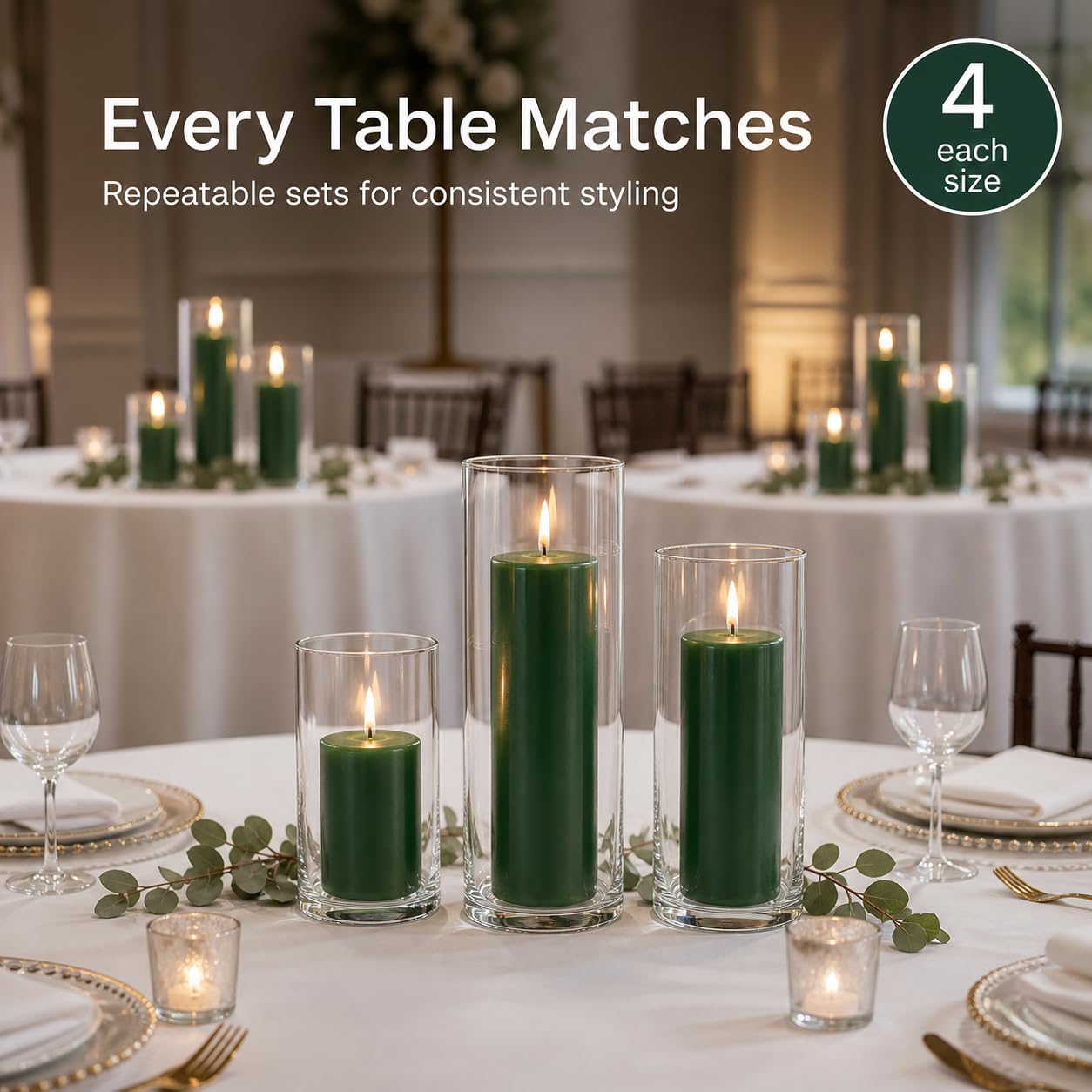yummi Set of 12 Slim Pillars and Cylinder Vases - Hunter Green