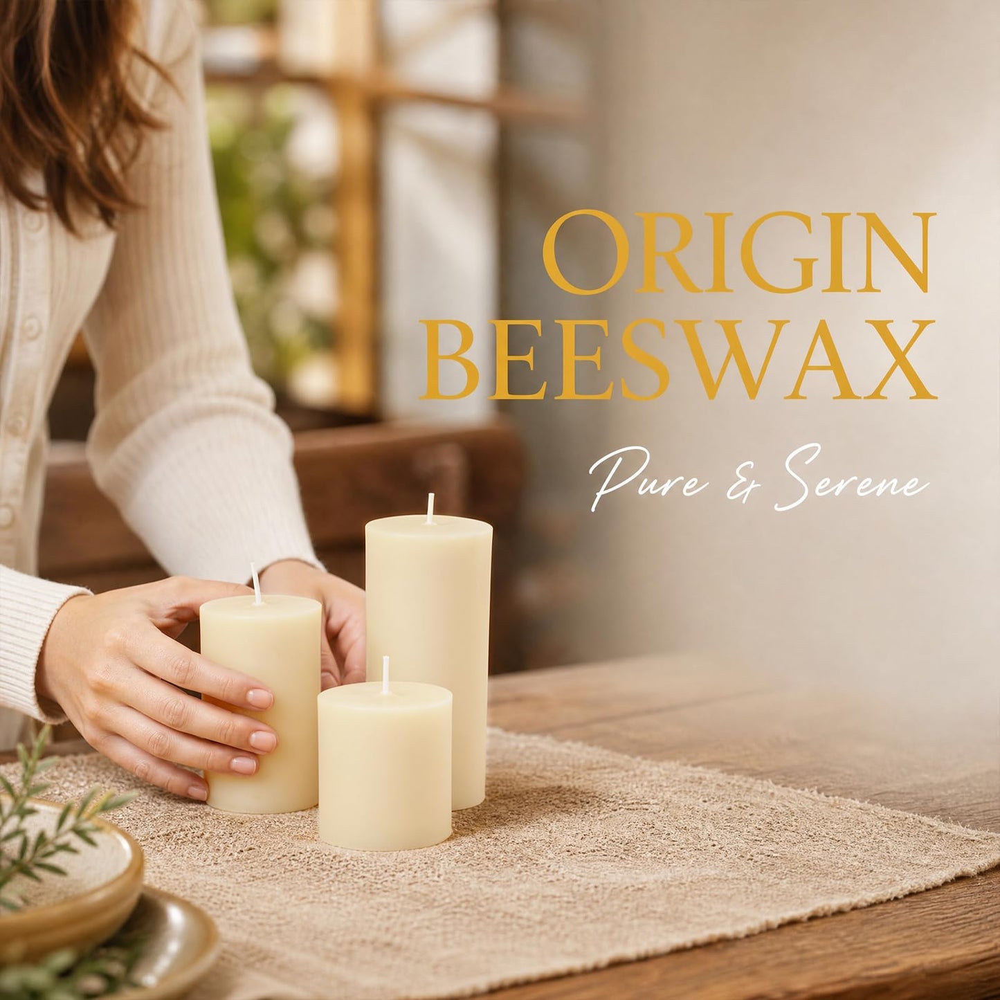 DEYBBY 2x4 inch Natural White Beeswax Pillar Candle Set of 4, Smokeless Dripless Pure Organic Beeswax Candles with Natural Scent for Wedding Home Decor Blackout Housewarming Event Gift (Cream