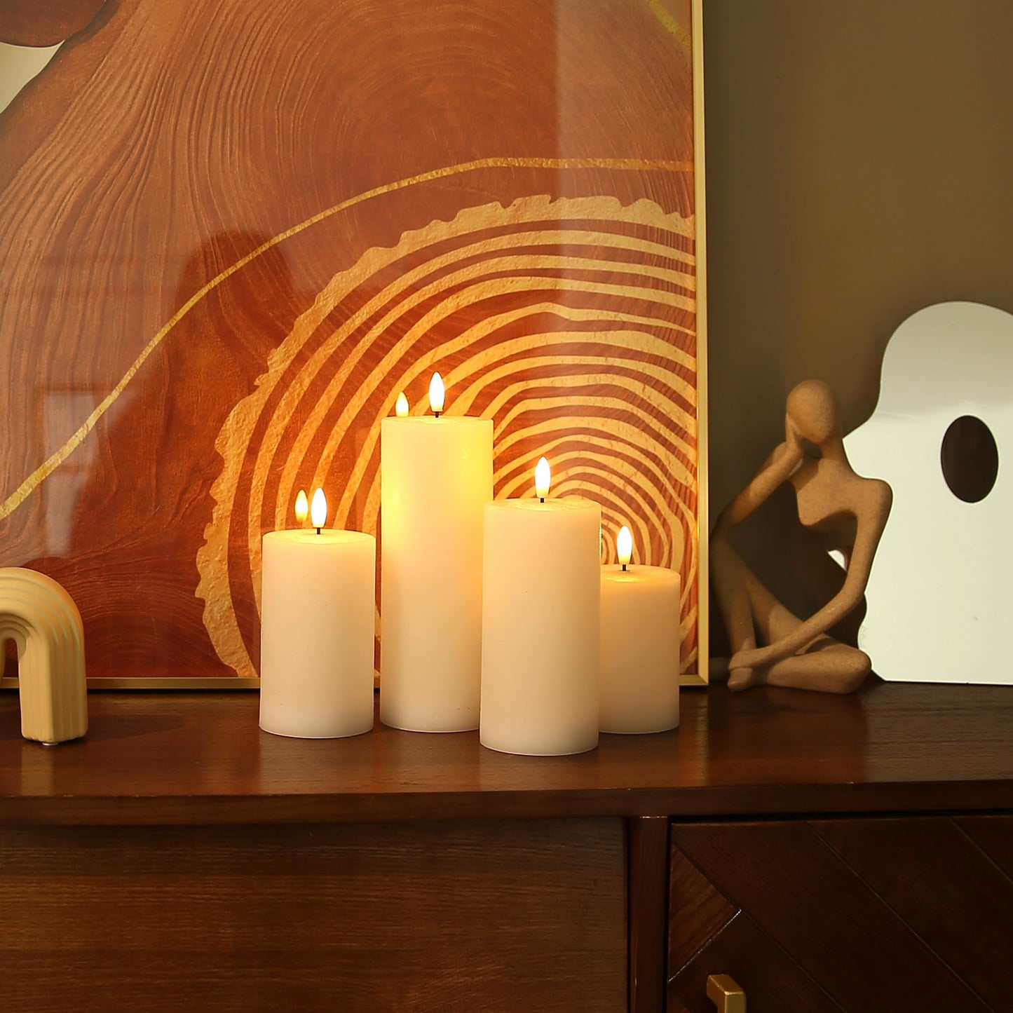 LUSHARBOR Flameless Candles, 4 Pack Battery Operated Candles with Remote, Real Wax LED Fake Candles with Timer Flickering for Christmas Wedding Home Party D3 H 5" 6" 7" 9" White