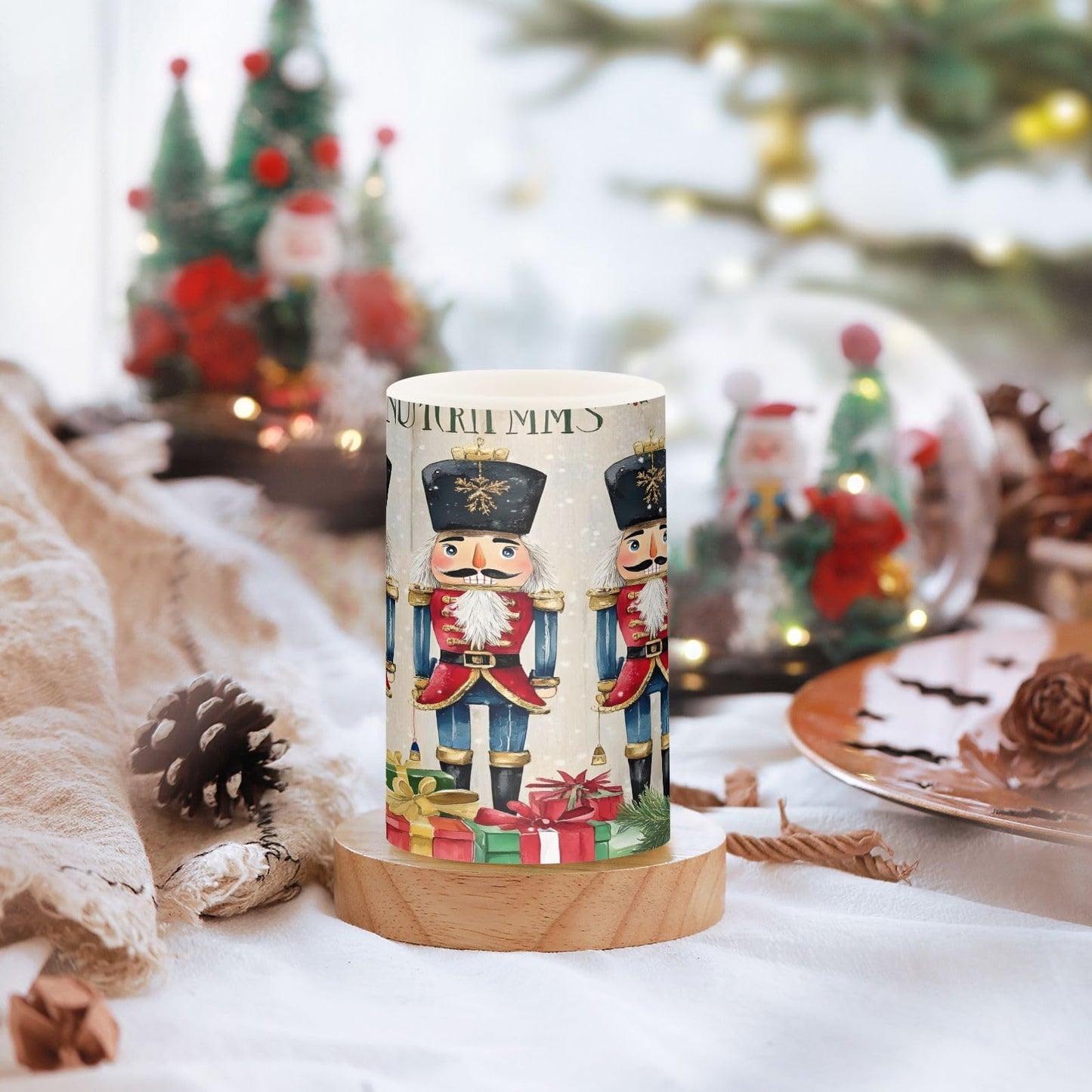 ALAZA Flickering Flameless Candles Christmas Nutcracker Garden Soldier Battery Operated Candles with Remote Timer LED Pillar Votive Candles Set of 2 for Holiday Decor
