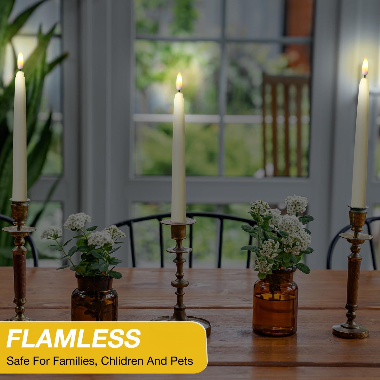Tuanse 20 Pcs Flickering Flameless Taper Candles Bulk LED Battery Operated Realistic Flame Effect with Remote & Timer Safe No Fire Wax Drip Candles for Wedding Church Home Decor (8.46",Beige)