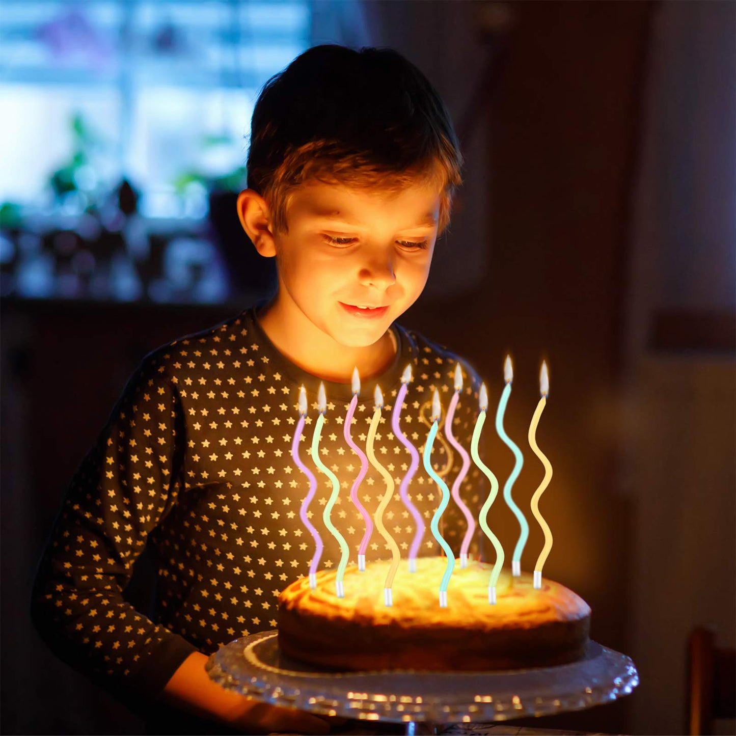 BBTO 12 Pcs Twisted Birthday Candles Spiral Metallic Cupcake Thin Long Cake Candles with Holders for Birthday Wedding Party(Colorful)