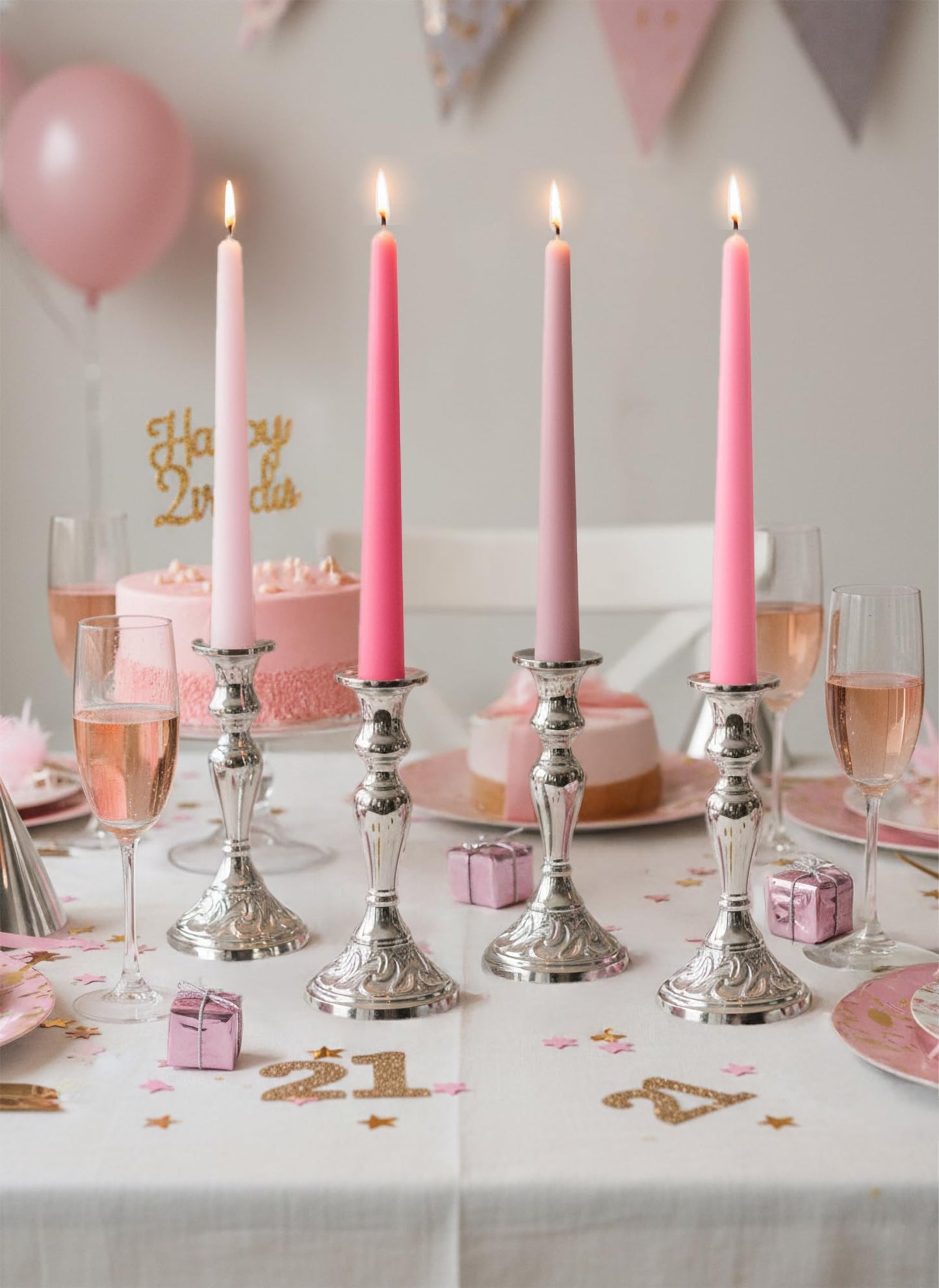Homeology 12pk 10" Classic Taper Candles, Muted Pink Shades, 7-8 Hours Long Burning, Unscented Tall Candlesticks