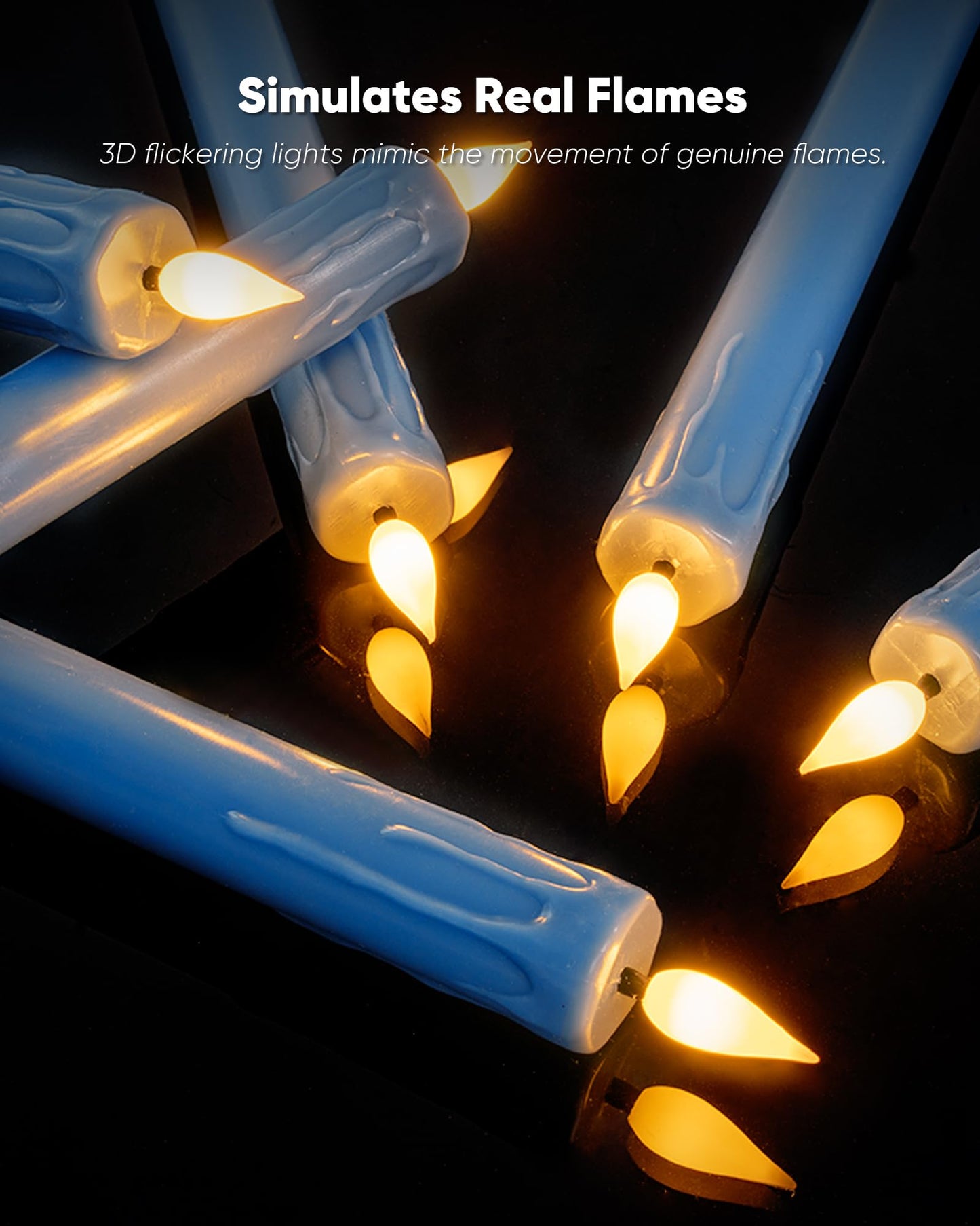 Homemory 6 Pcs Real Wax Blue Flameless Taper Candles with Remote Timer, 9.6 Inches LED Fake Candlesticks, LED Candle with 3D Flickering Flame for Romantic Wedding, Dinner, Xmas Anniversary Decor