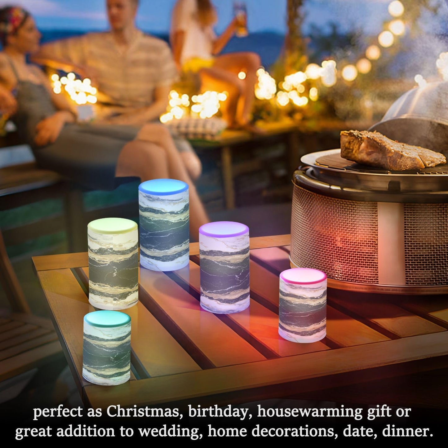 BOENLE Flickering Flameless Candles, Black White Marble Gold Veins LED Candles with Remote Timer, Set of 2 Battery Operated Candle for Valentine Wedding Birthday