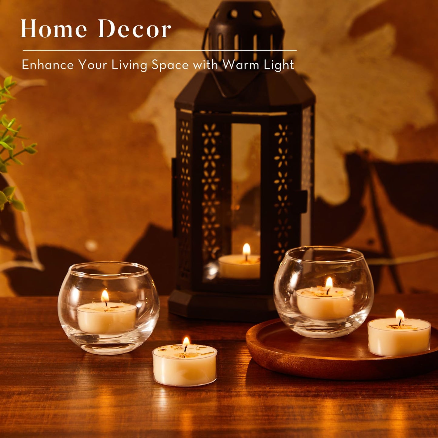 Crenovo Citronella Scented Tealight Candles with Dried Flowers, 4 Hours Non-Toxic Tea Lights, 100% Soy Wax Candles Bulk for Summer, Spa, Bath, and Home Decor, 48 Pack