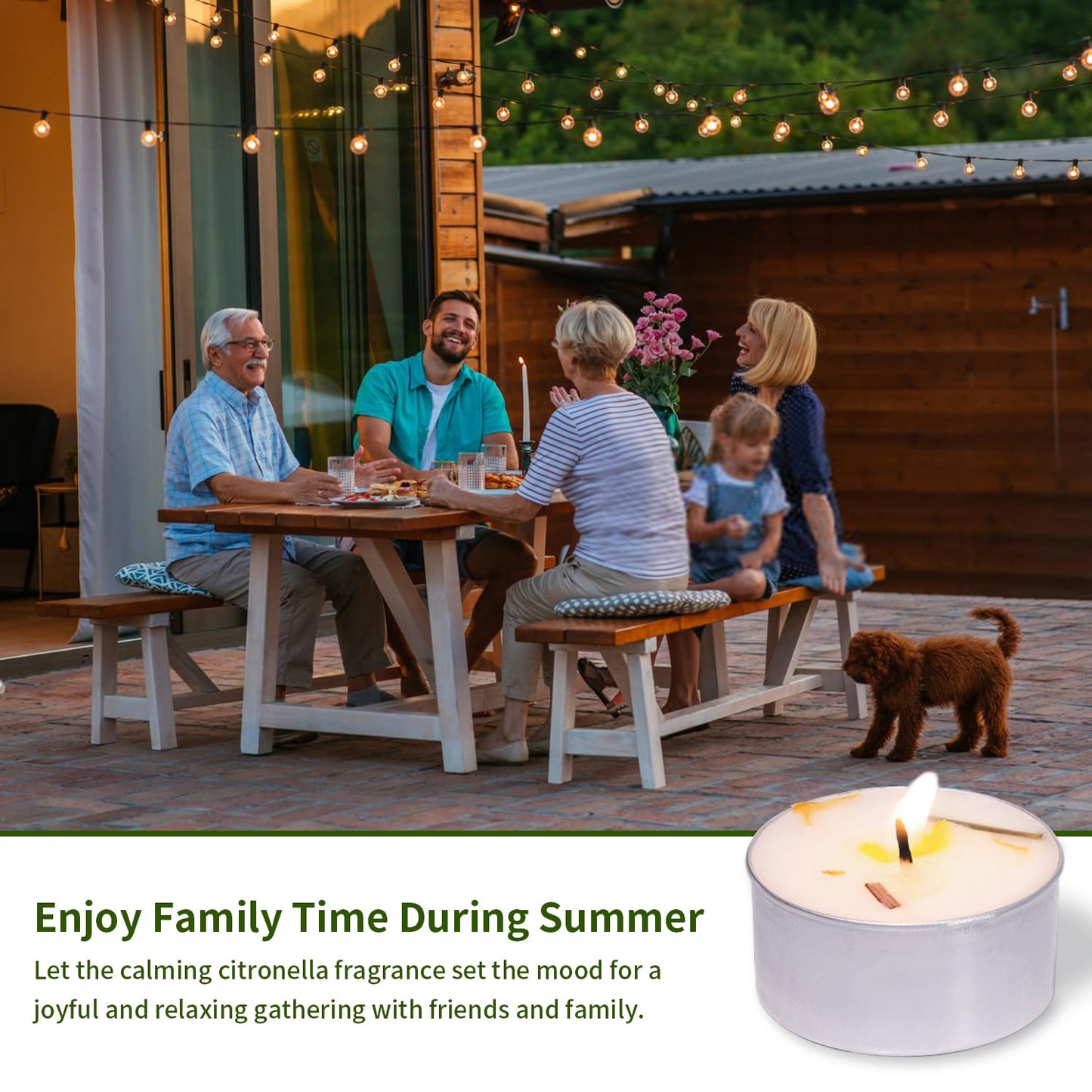8 Pcs 6H Citronella Tealight Candles Indoor Outdoor, Decorative Scented Tealight Candles with 100% Palm Wax Base & Dried Lemongrass, Smokelss for Patio, Home, Outside Use