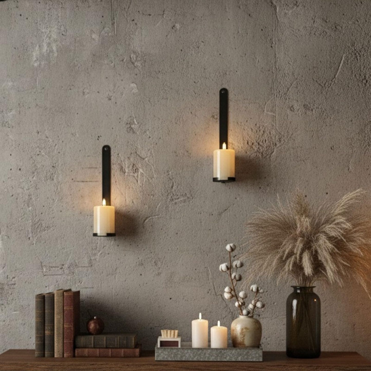 AimtoHome Black Wall Candle Sconces Set of 2, Cast Iron Wall Mounted Candle Holders, Multi-Purpose Farmhouse & Minimalist Modern Decor for Living Room, Hallway