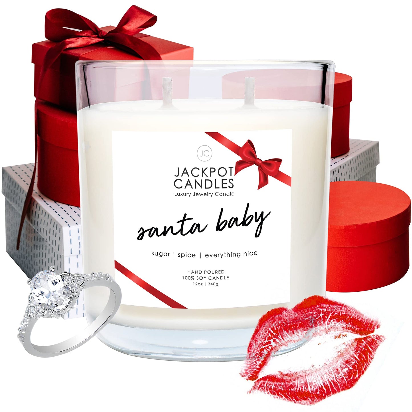 Jackpot Candles Christmas Santa Baby Candle with Ring Inside (Surprise Jewelry Valued at 15 to 5,000 Dollars) Ring Size 9