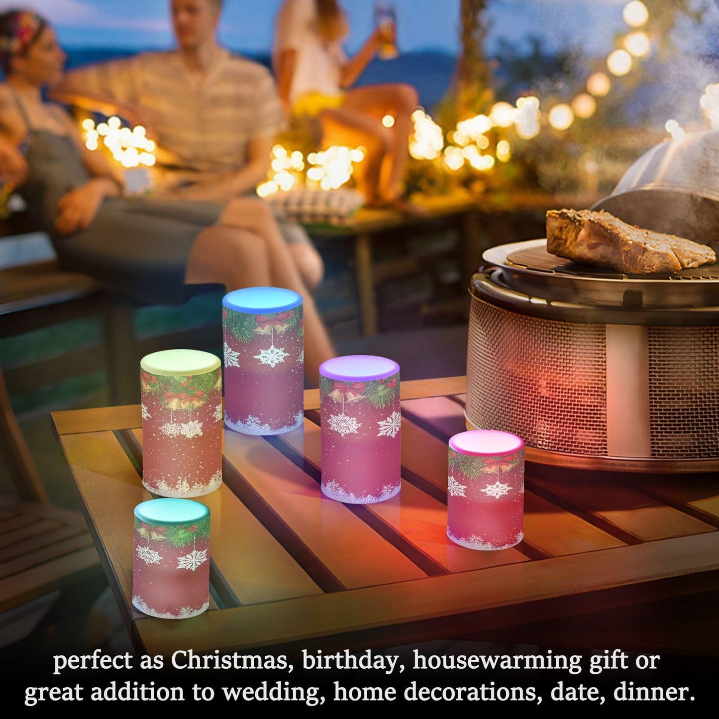 Flickering Flameless Candles, Christmas Snowflake Bell LED Candles with Remote Timer, Set of 2 Battery Operated Candle for Valentine Wedding Birthday