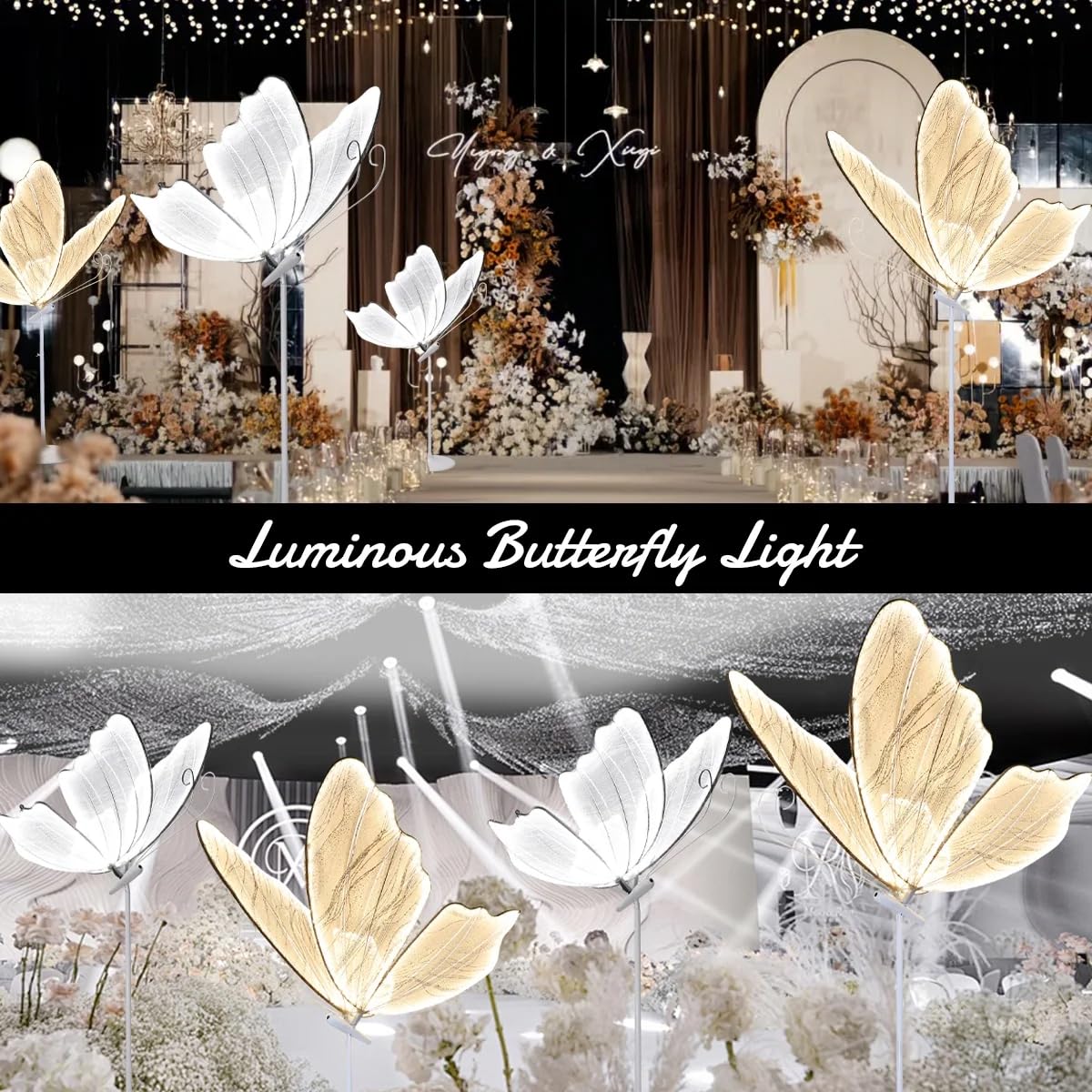 DYRABREST Butterfly LED Aisle Lights, Adjustable Height 57.5-70.1in, White Warm Light, Iron Material, 2-Pack for Weddings