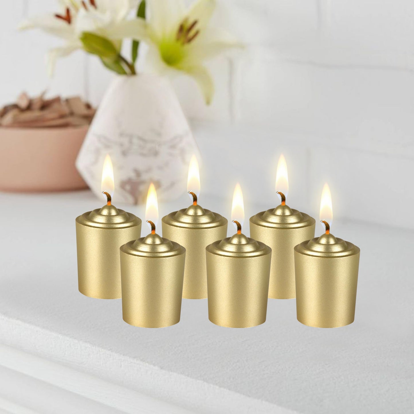 Mega Candles 12 pcs Unscented Gold Votive Candles, Hand Poured Wax Candle 15 Hours 1.5 Inch x 2.25 Inch, Home Décor, Wedding Receptions, Centerpieces, Occasions, Events, Festivities, Meditations