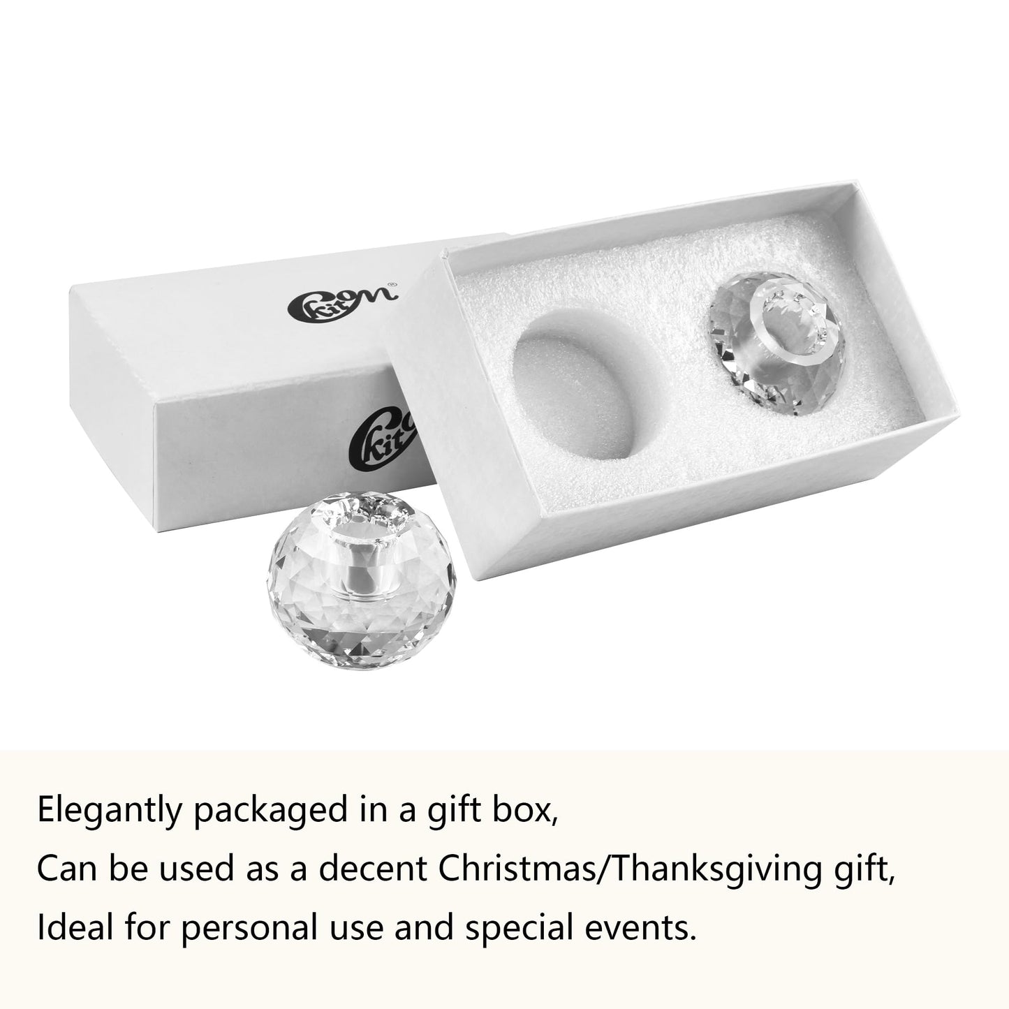 Kitcom Crystal Taper Candle Holders Multiple Faceted Designed Hand Cut Crystal Holders Wedding Banquet Decorations for Home W2.4xH1.8Inches Pack of 2, Comes with Gift Box