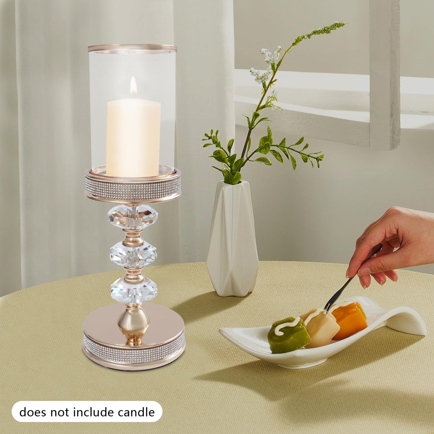Candle Holder, Crystal Candlesticks Holder Set, Tabletop Pillar Candle Holders for Wedding, Parties, Events, Chirstmas, Home Decor, Table Centerpieces (Gold 03, L)