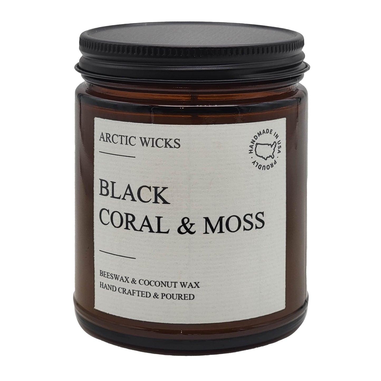 Arctic Wicks Scented Coconut Beeswax Candles | Coconut Beeswax Non Toxic Candle 9oz Amber | Farmhouse Candles Non-Toxic Clean Burn 100% USDA Certified Biobased (Black Coral & Moss)