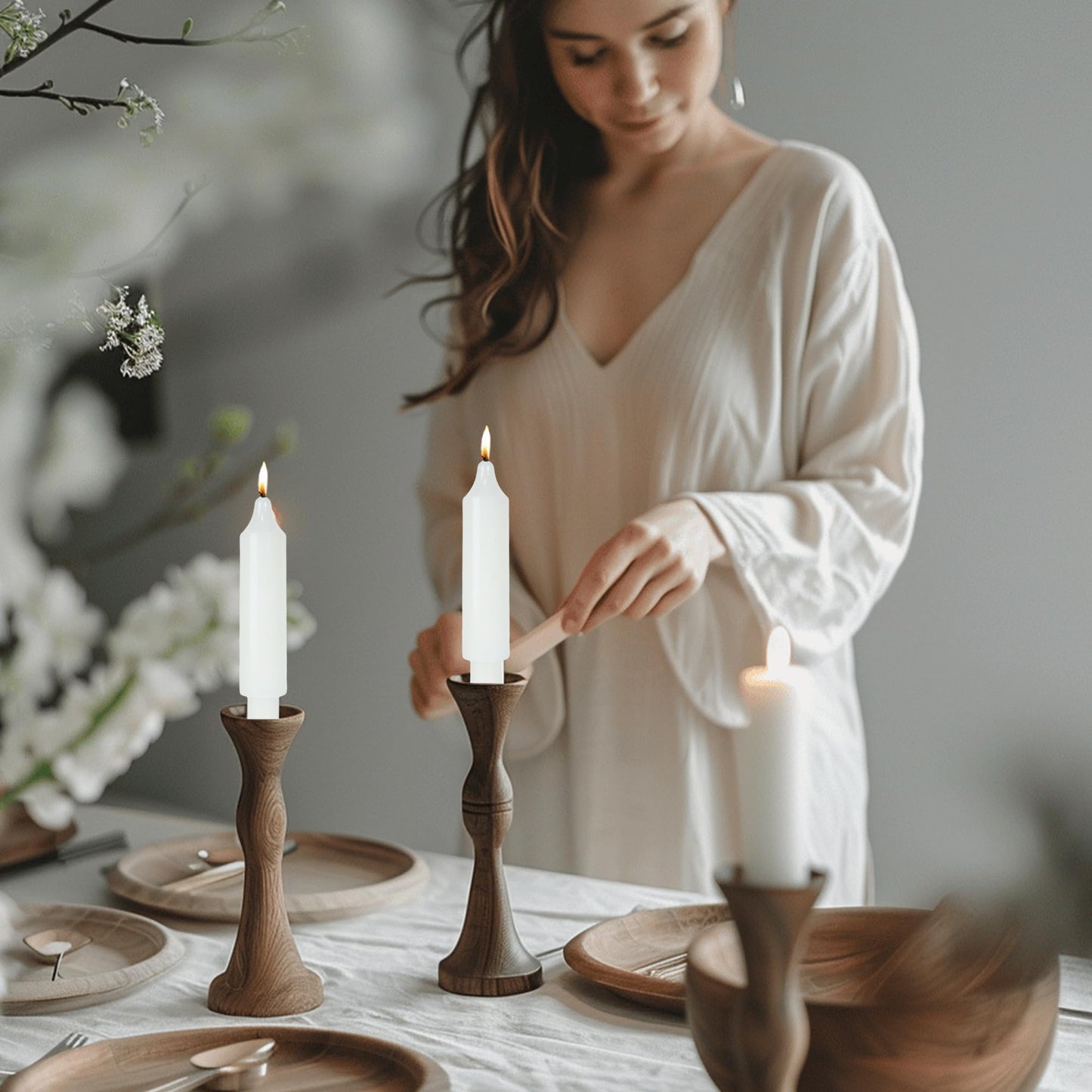Olive Short Taper Candle SticksDripless Dinner Candle for Wedding Party Decoration Home Dinner,6.5inch,4 Pack