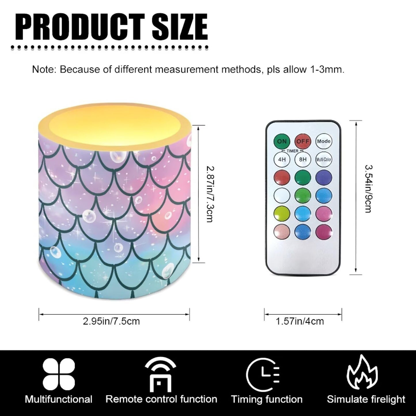 Cozeyat Fish Scale LED Candles Set of 4 Battery Powered Flameless with Remote Timer Flickering Flame Waterproof for Home Patio Beach Decor