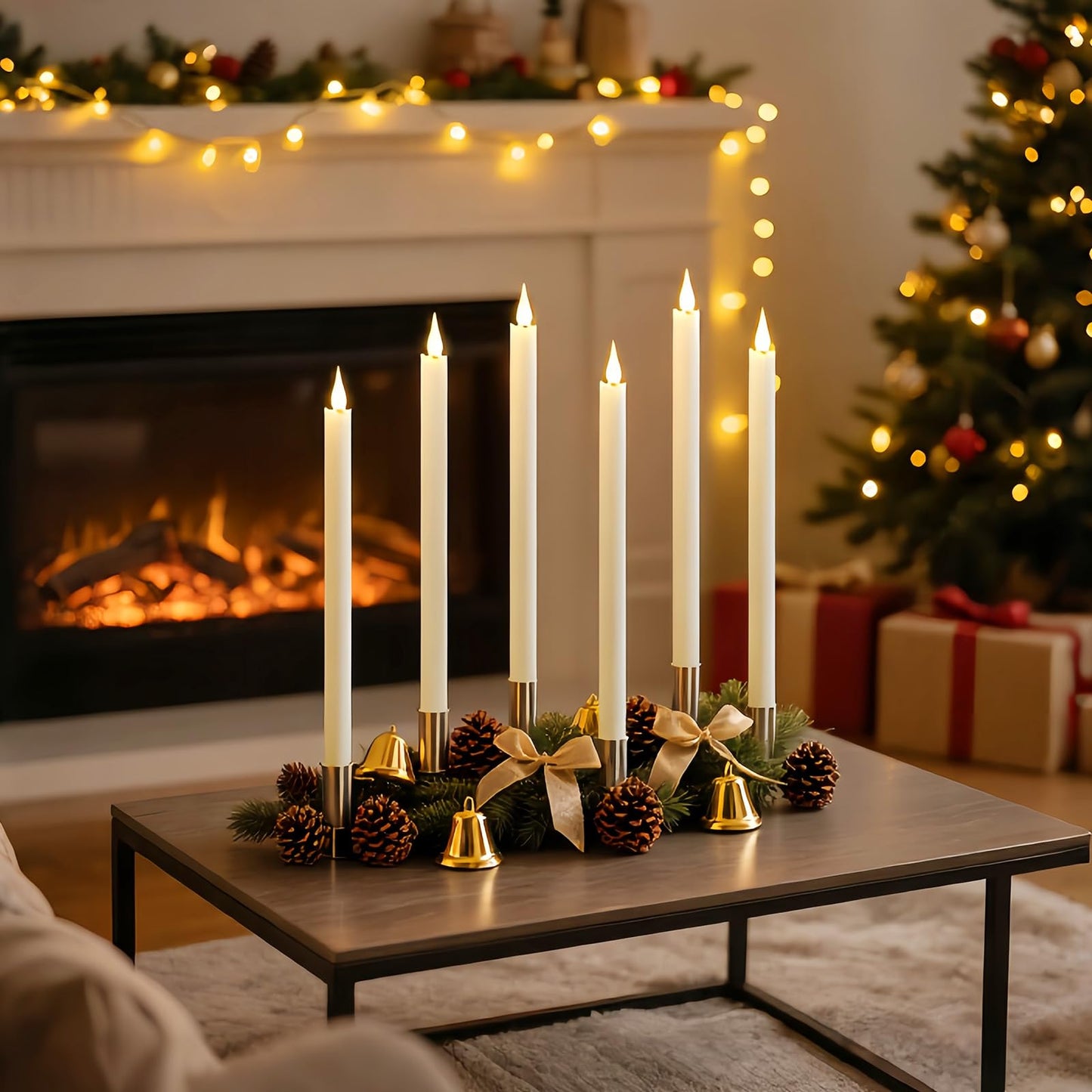 yunsheng 11 Inches Flameless Taper Candles Flickering with Remote & Timer, Set of 6 Battery Operated LED Window Candles, Ivory Plastic LED Candlestick with 3D Wick for Christmas Wedding Home Decor