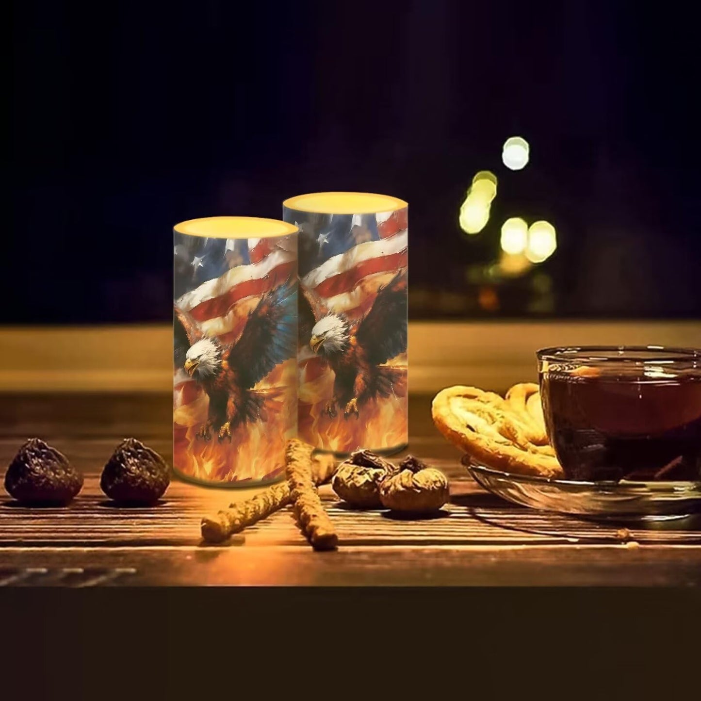 NETILGEN American Flag Flame Eagle Decorative Flameless Timer LED Candles Battery Operated Candles Set of 2 with Remote Control Timer for July 4th Independence Day Decor