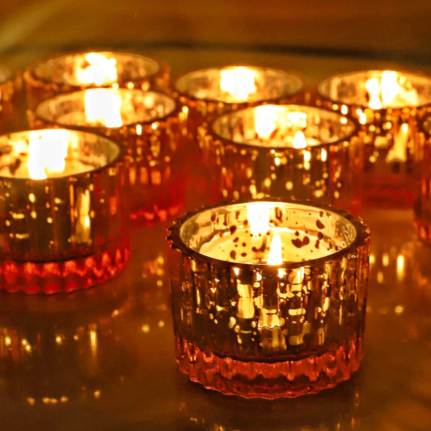 VOHO Gold Candle Holders for Wedding Dinner Party, Tealight Candle Holder Set of 12 for Table Centerpiece, Mercury Glass Candle Holder Gifts for Women (2x1.4 Inch, Mercury Golden)