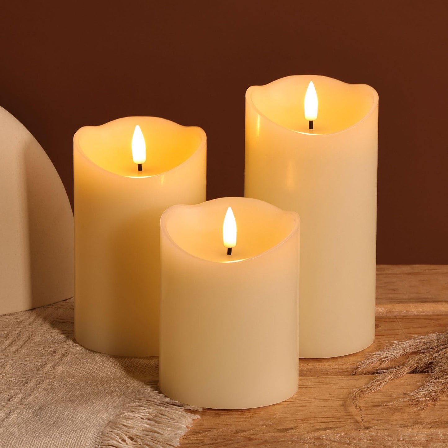 Girimax Ivory Flameless Pillar Candles with Remote, LED Candles Battery Operated, Real Wax Electric Candles Flickering Set of 3