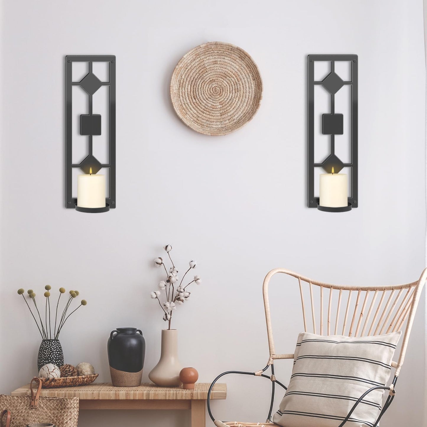 OYEFLY DIY 2 Pcs Wall Sconce Candle Holder,Metal Wall Art (Black)