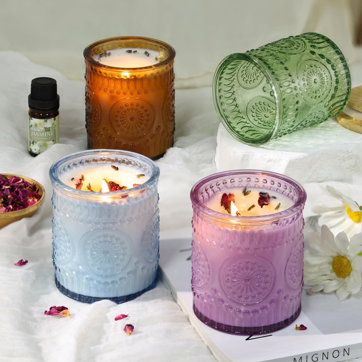 DARJEN Candle Making Kits - Soy Candles Making Supplies for Adults Including 4 Candle Jars(Amber, Purple, Blue, Green), Candle Tins, Wax, Scents, Dried Flower & More, DIY Arts & Crafts Kits Home Decor