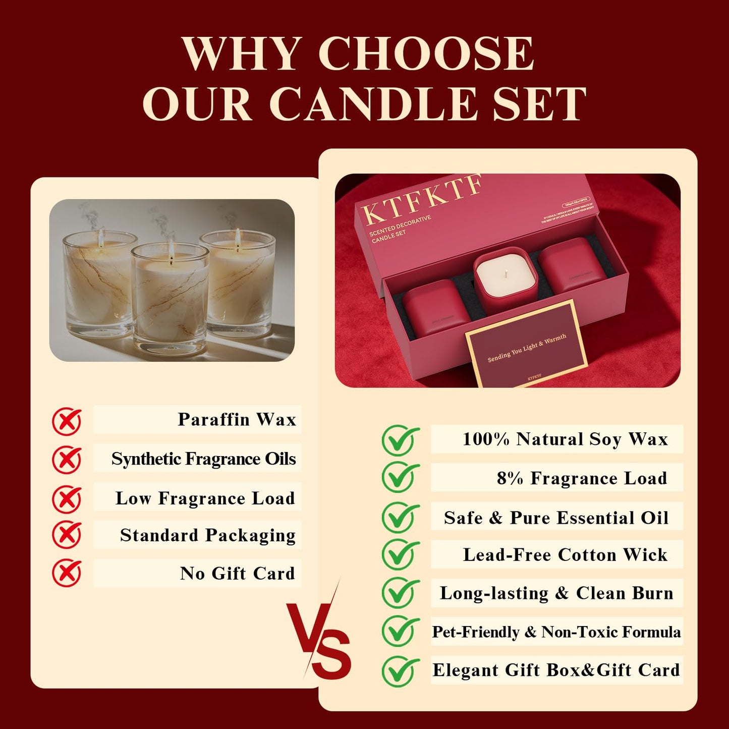 KTFKTF Scented Candle Gift Set for Women – 3 Pack Natural Soy Wax Candles, Apple Cinnamon, Pumpkin Nutmeg & Cedarwood Amber, 90 Hour Burn Time, Aromatherapy Candles for Home, Birthday & Holiday Gifts
