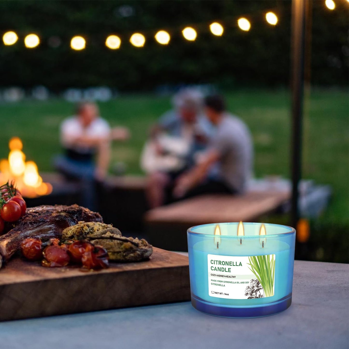 2x14oz Large 3-Wick Outdoor Indoor Citronella Candles, Long Lasting to 30 Hours, Scented Natural Soy Candle for Garden Camping Party Yard Balcony