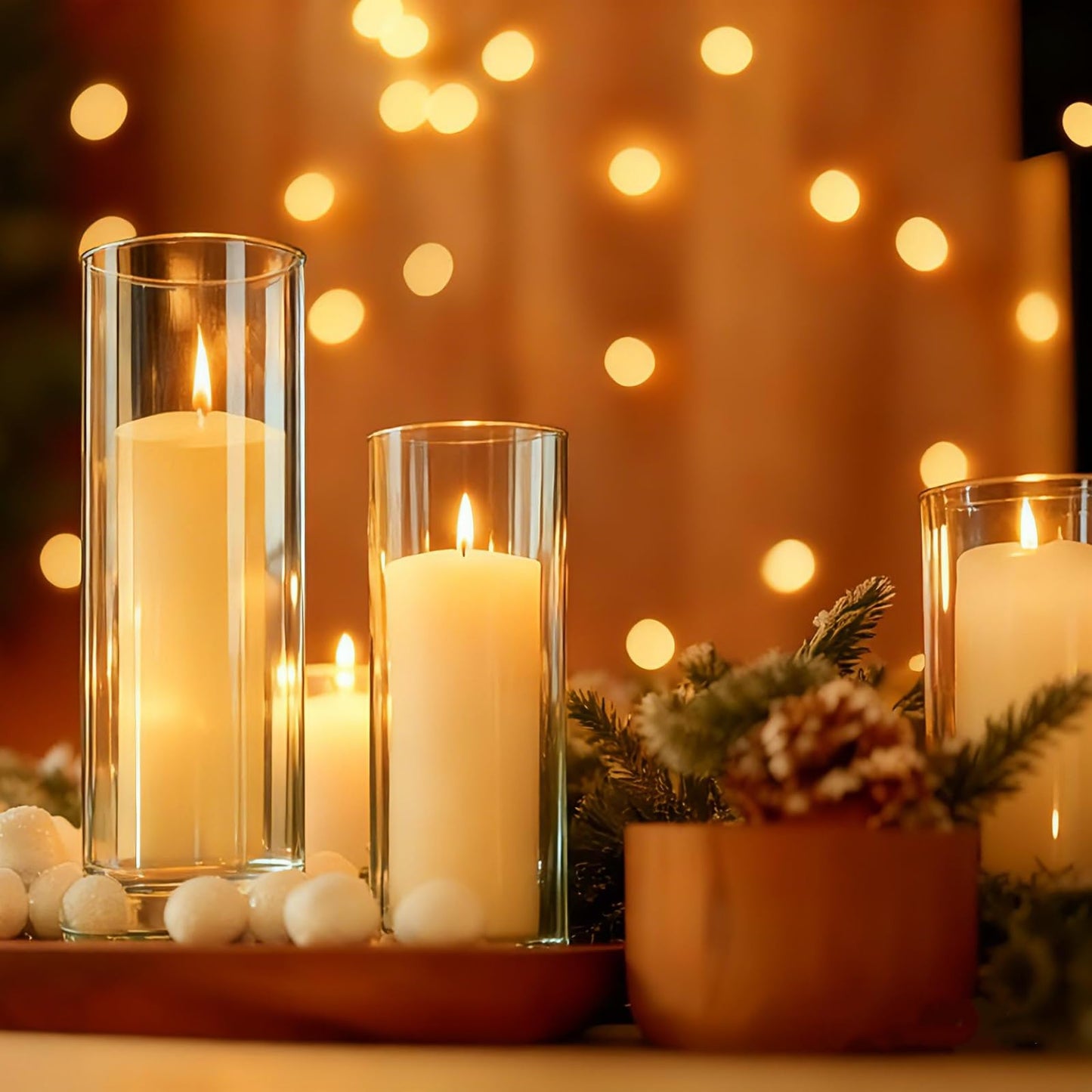 UDU 24 PCS White Pillar Candles with Glass Cylinder Vases Hurricane Glass Candle Holders for Pillar Candles Cylinder Vases for Centerpieces Wedding Table Party Home Decor