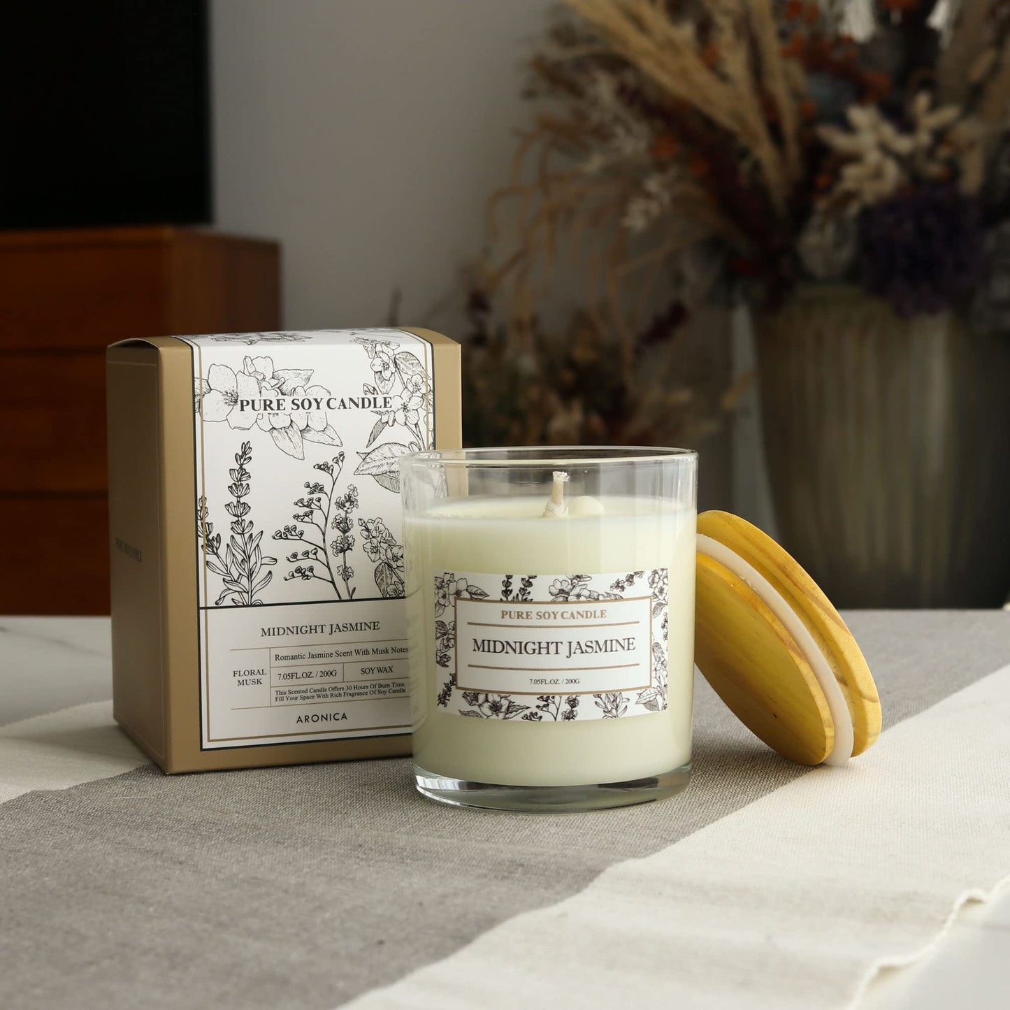 Aronica Jasmine & Magnolia Scented Soy Candles - White Floral Candle Gift for Women, Spring & More