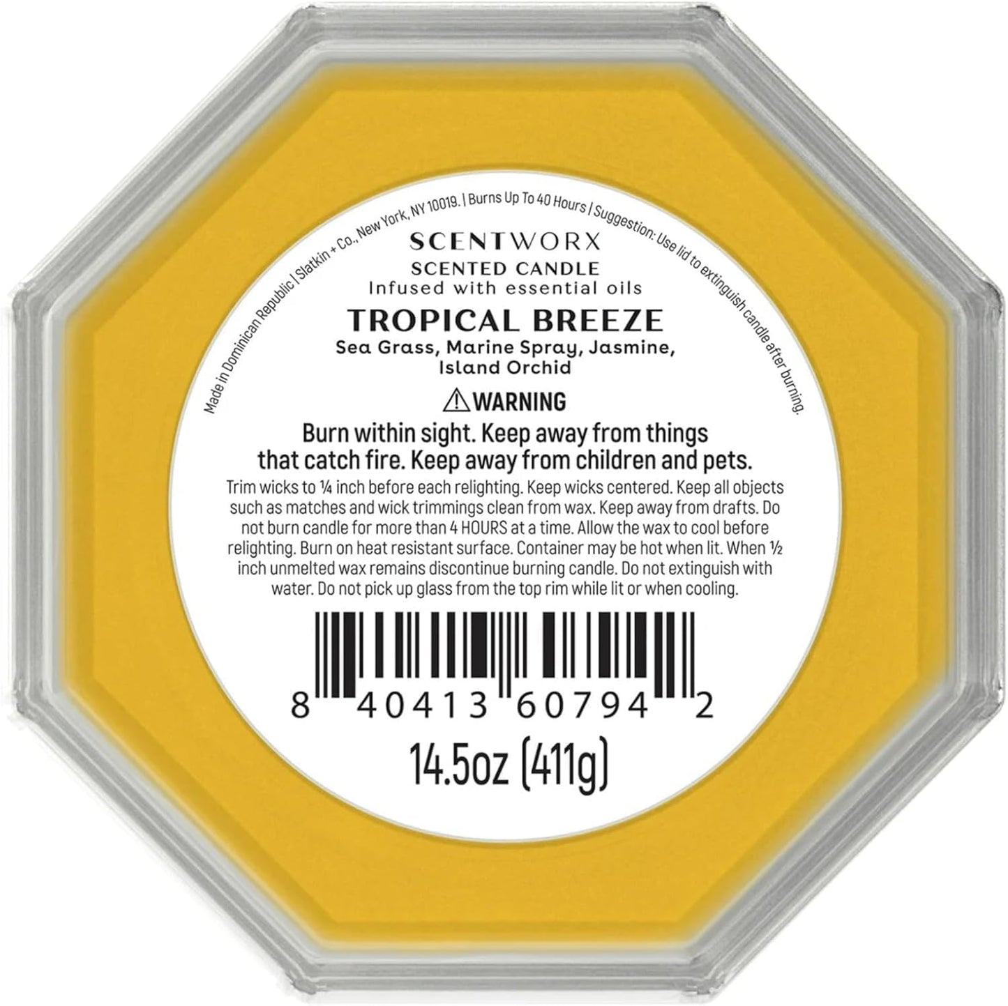 Scent Tropical Breeze Home Fragrance Candle – 14.5 oz 3-Wick Glass Jar