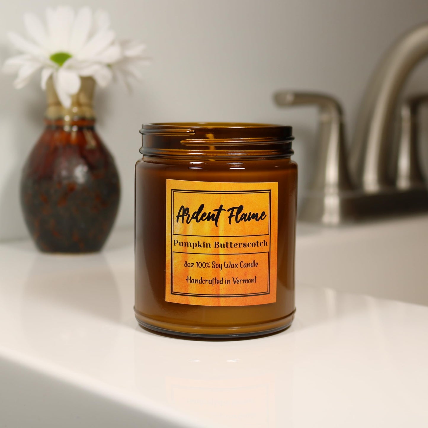 Ardent Flame Candles | Pumpkin Butterscotch | 100% Natural Soy Wax Candle for Home Decor | Highly Scented | Premium Fragrance | Handmade in Vermont, USA | 8 oz | Long Lasting | Gift for Women and Men