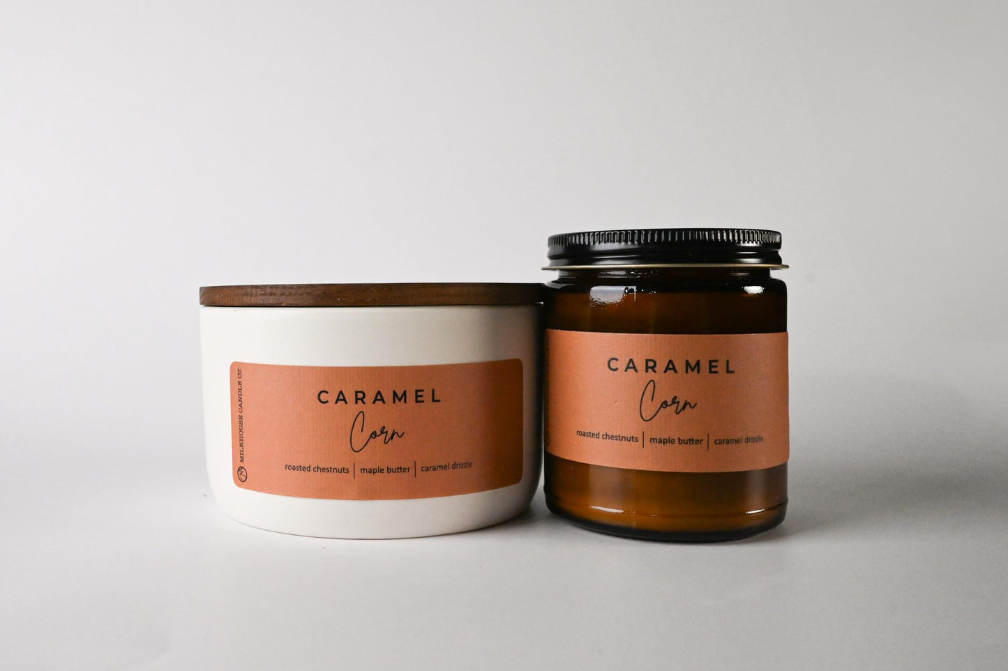 Milkhouse Candle Company Caramel Corn Soy Candle - Roasted Chestnuts | Maple Glaze | Pecan Scented - 10 oz Signature Statement Candle with Lid, 20+ Hour Burn Time, Made in the USA