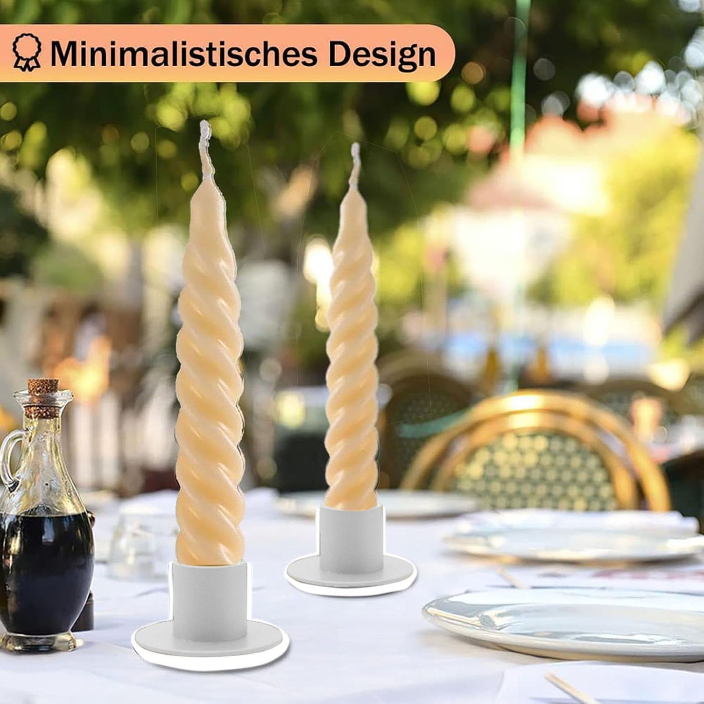 2 Pcs Gold Iron Candle Holder for Taper Candles, Wedding, Dinning, Party Decoration (White)