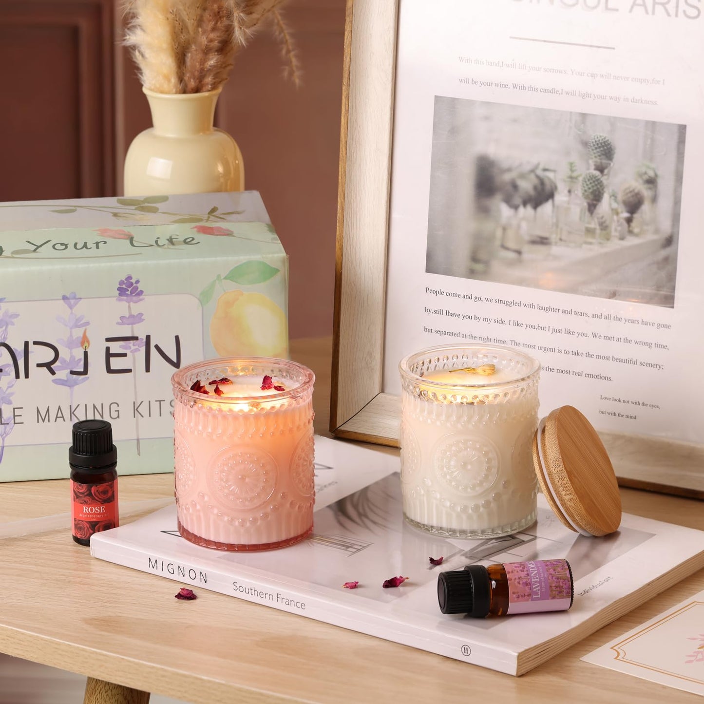 DARJEN Candle Making Kits for Adults- Soy Candle Making Supplies with 2 Candle Jars(Clear, Pink), Wax, Scents, Card & More, DIY Starter Candle Making Kit, Full Set DIY Arts & Crafts Gift