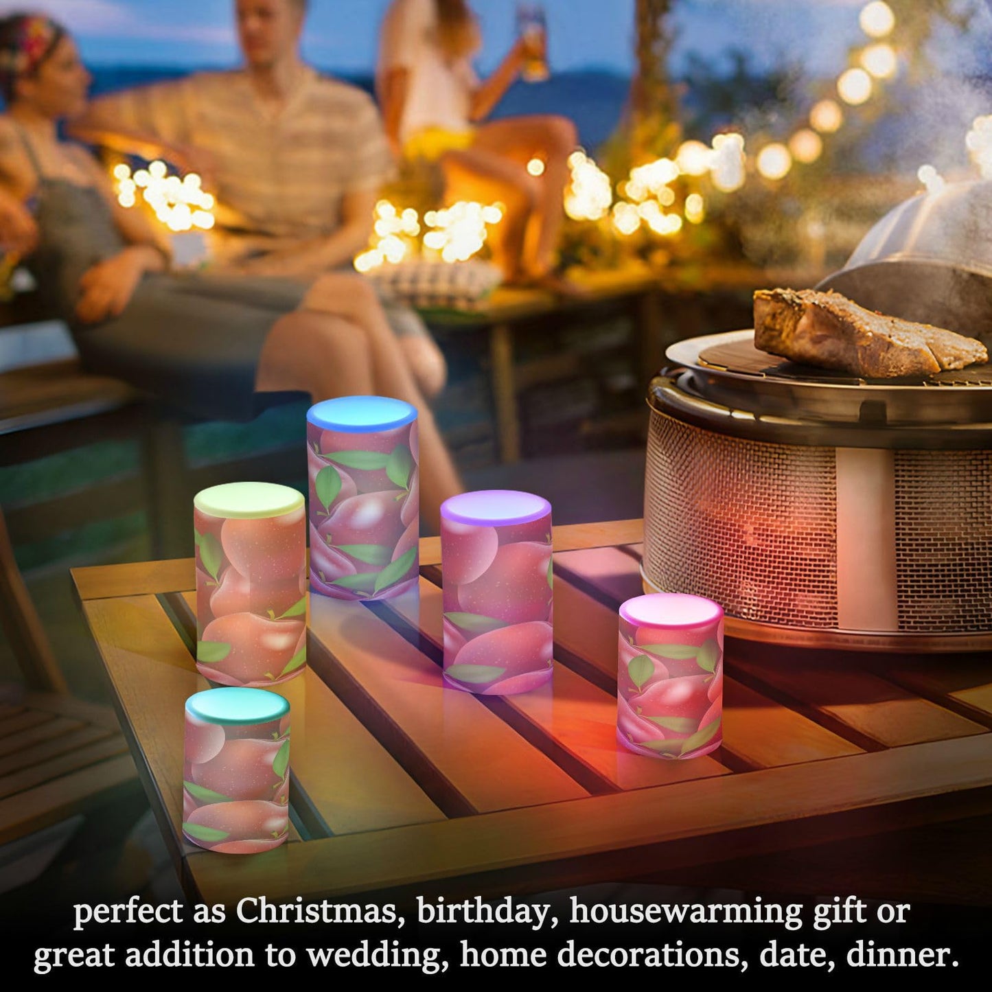 Eionryn Red Apples Leaves Flameless Candles Summer Autumn Fruits Battery Operated LED Candles with Remote Timer Electric Candles for Home Party Decor 2pcs