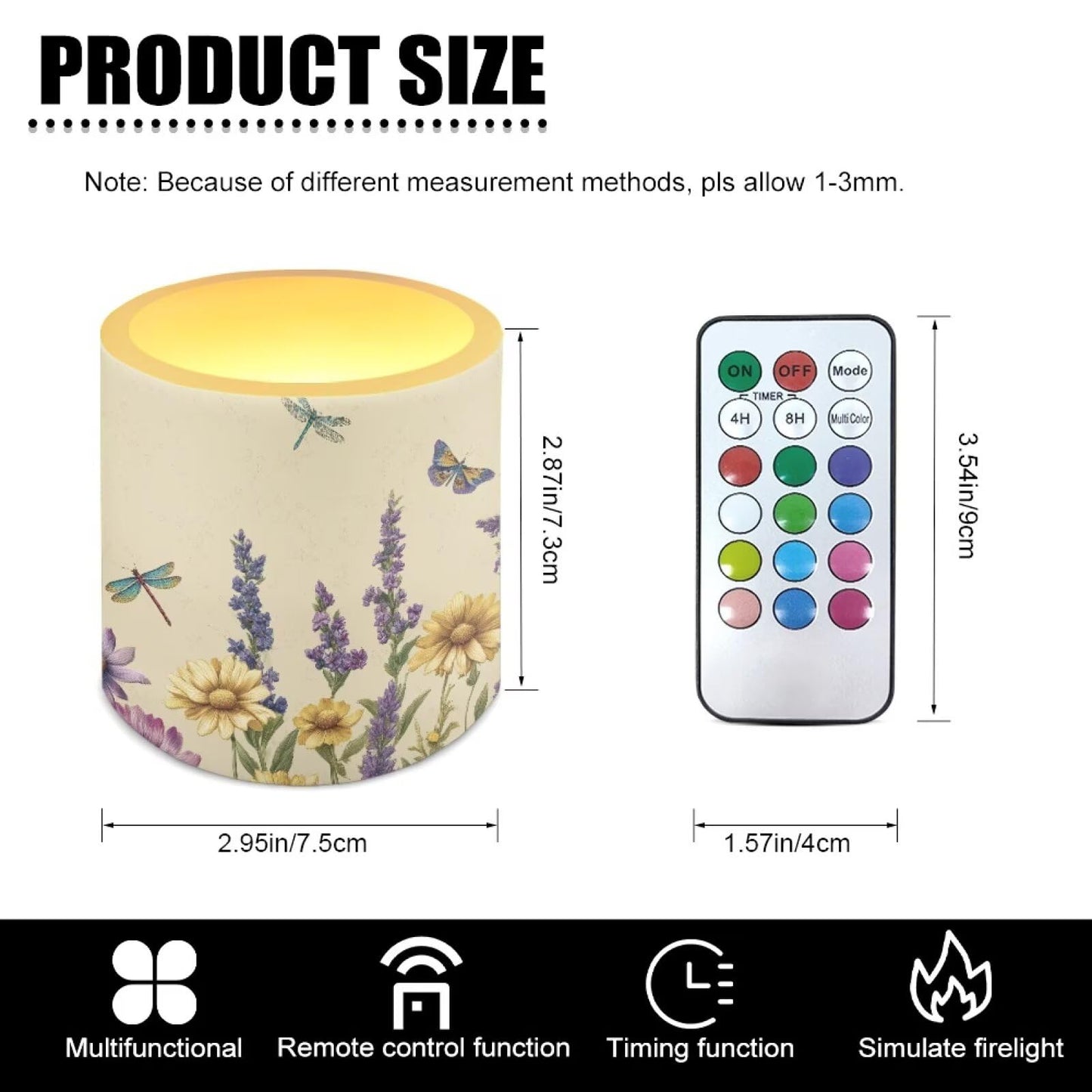 Cozeyat Lavender Dragonfly Advanced LED Flickering Candles Set of 4 Battery Operated Flameless with Remote Timer Waterproof for Indoor Outdoor Table Long Lasting